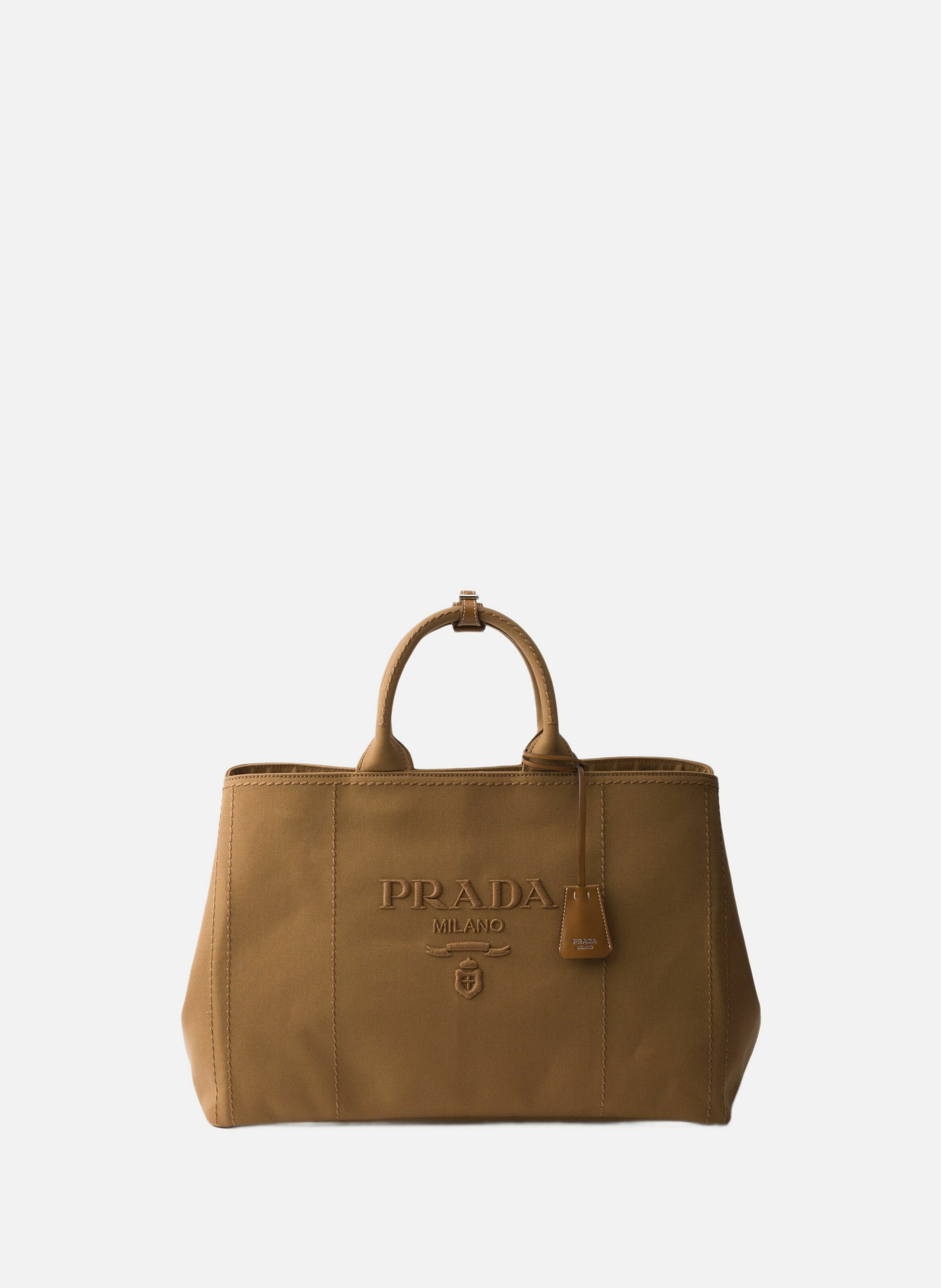 Très grand cabas prada jardinière en toile PRADA Marron