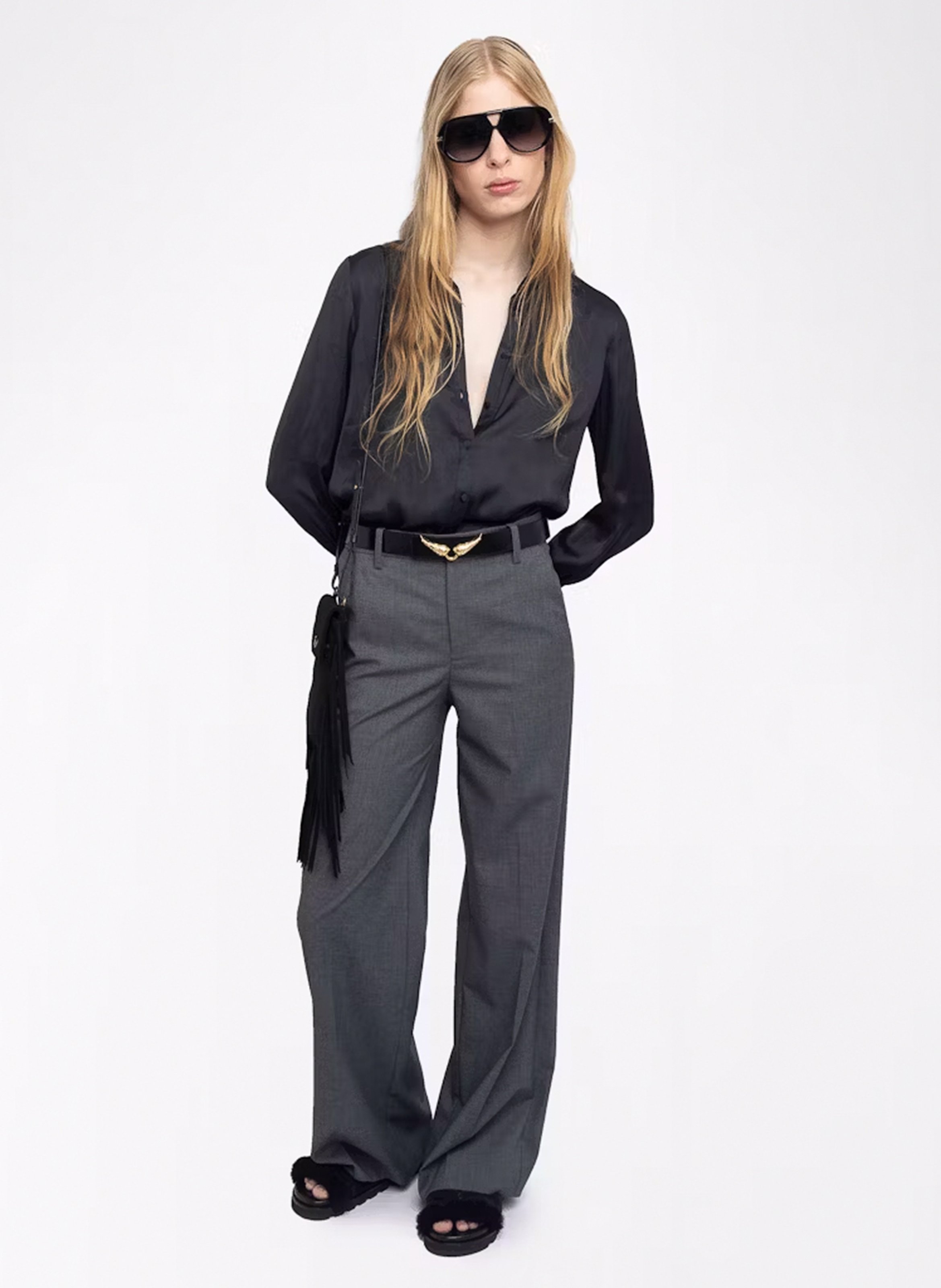 Mules en cuir velours teddy ZADIG&VOLTAIRE Noir