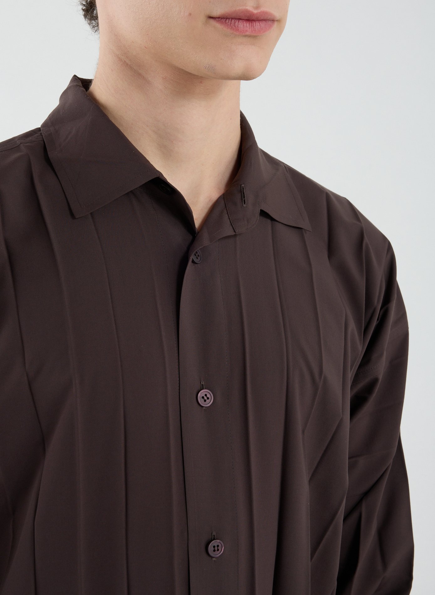 Straight pleated shirt with long sleeves HOMME PLISSE ISSEY MIYAKE Brown