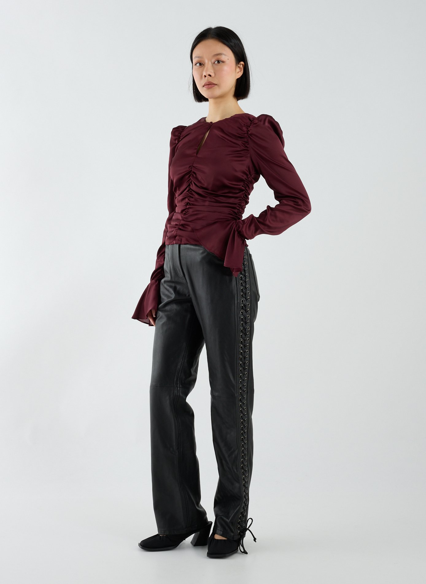 Pantalon en cuir d'agneau ROTATE Noir