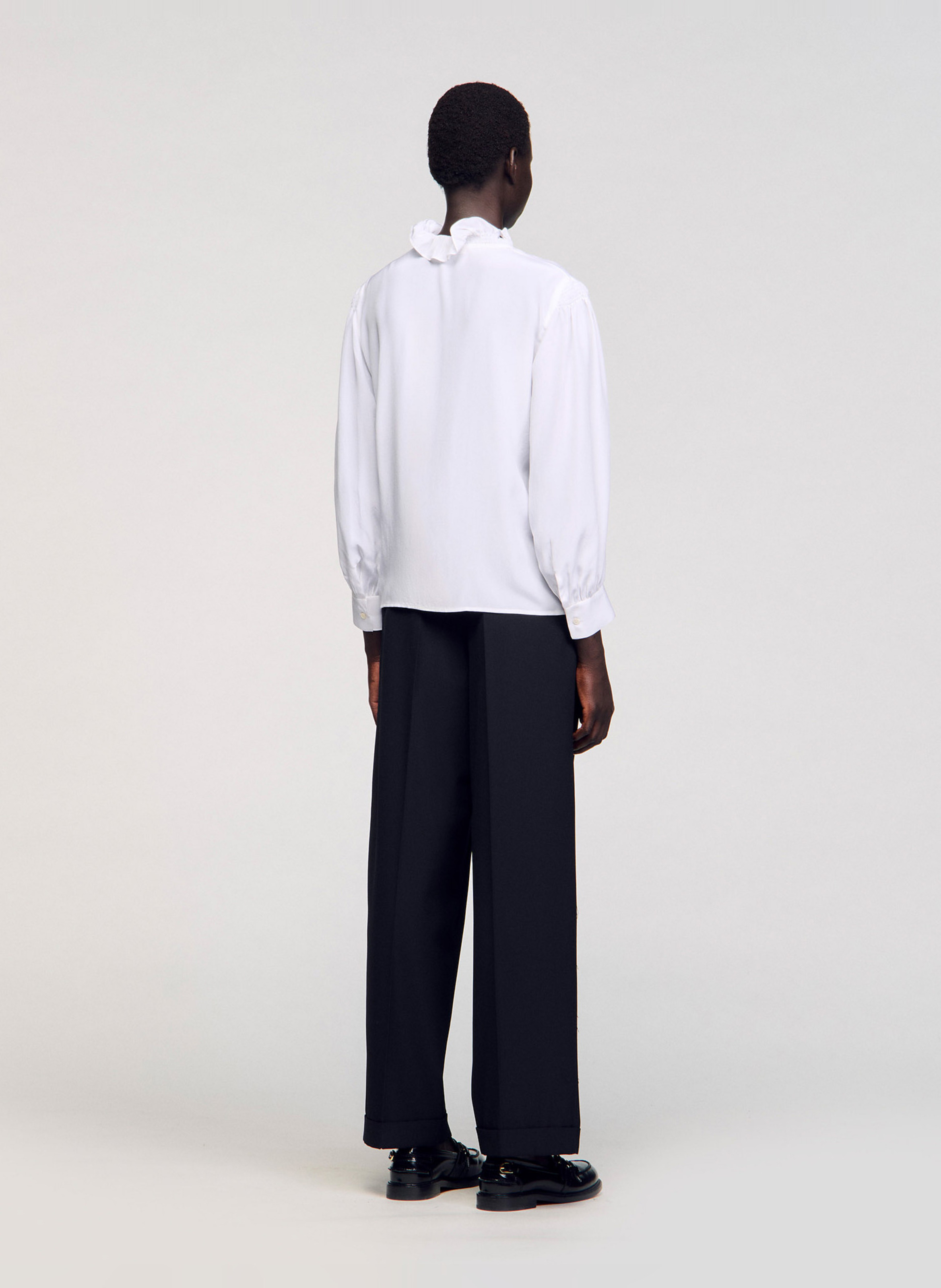 Chemise droite col v en soie Blanc