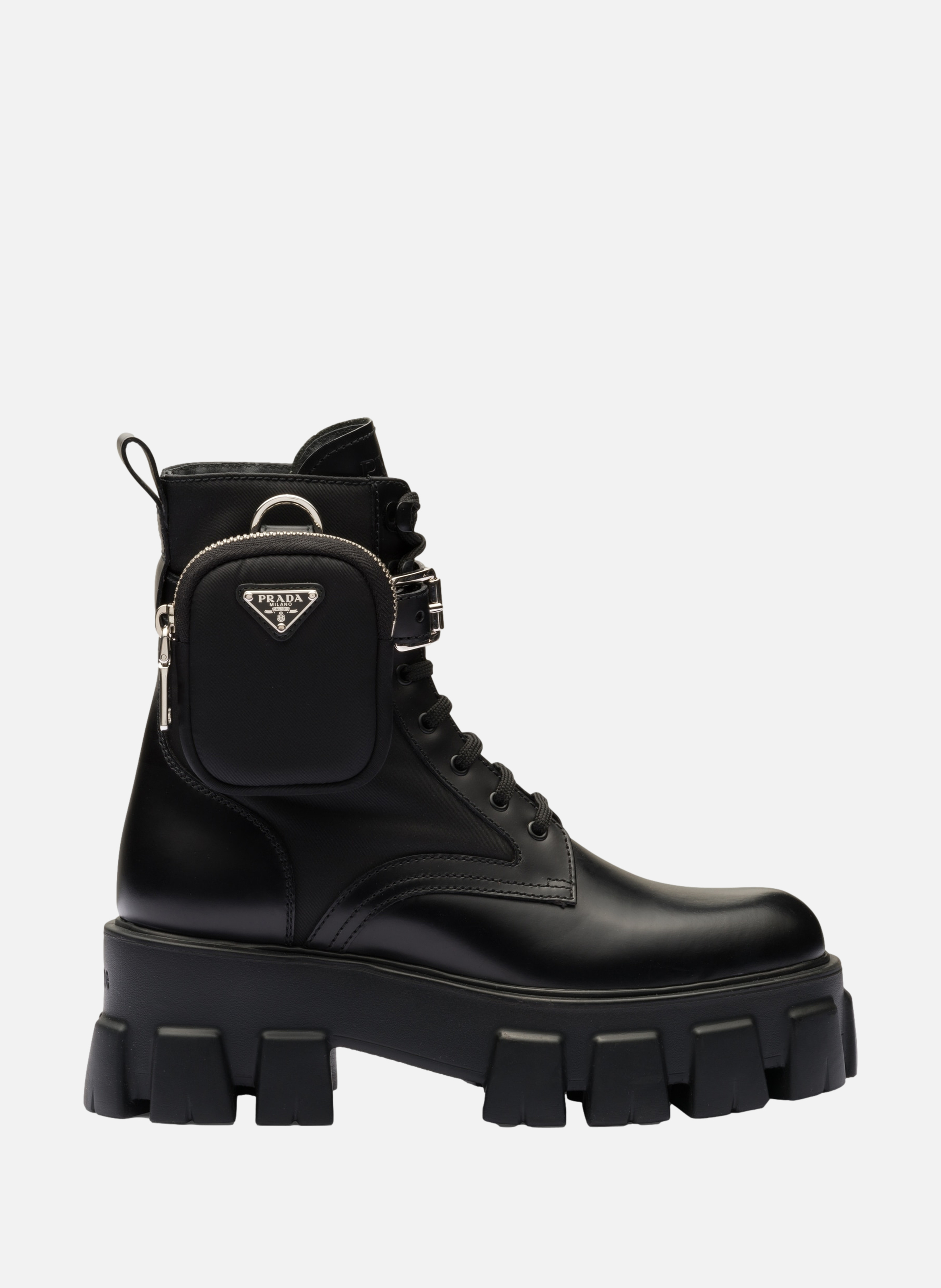 Bottes monolith en cuir et re-nylon PRADA Noir