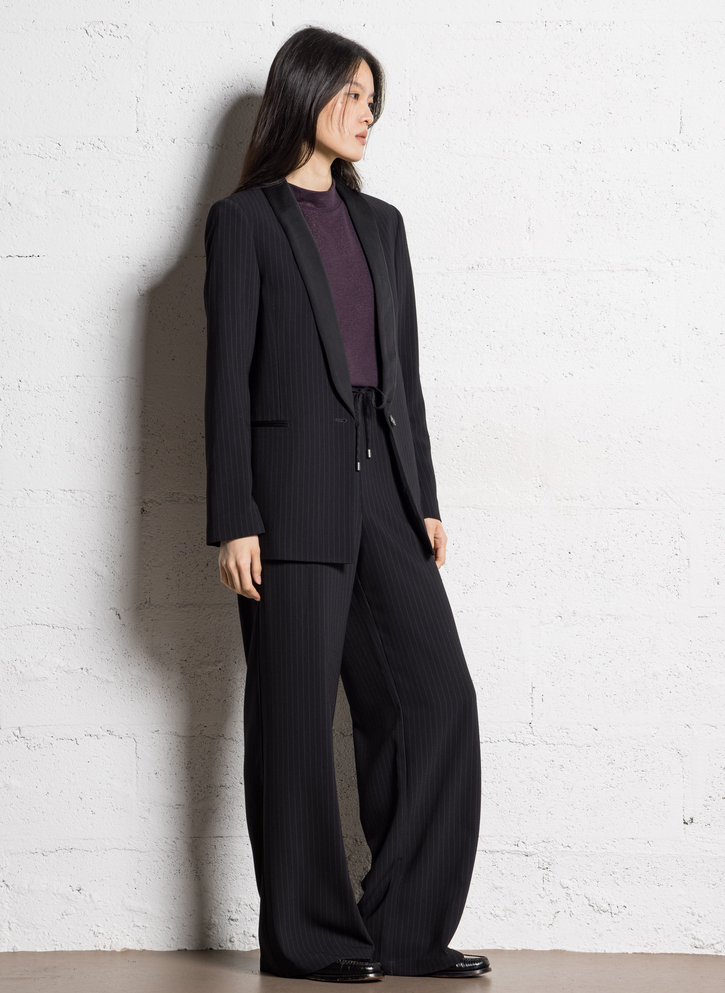 Pantalon tailleur droit à rayures IKKS Noir
