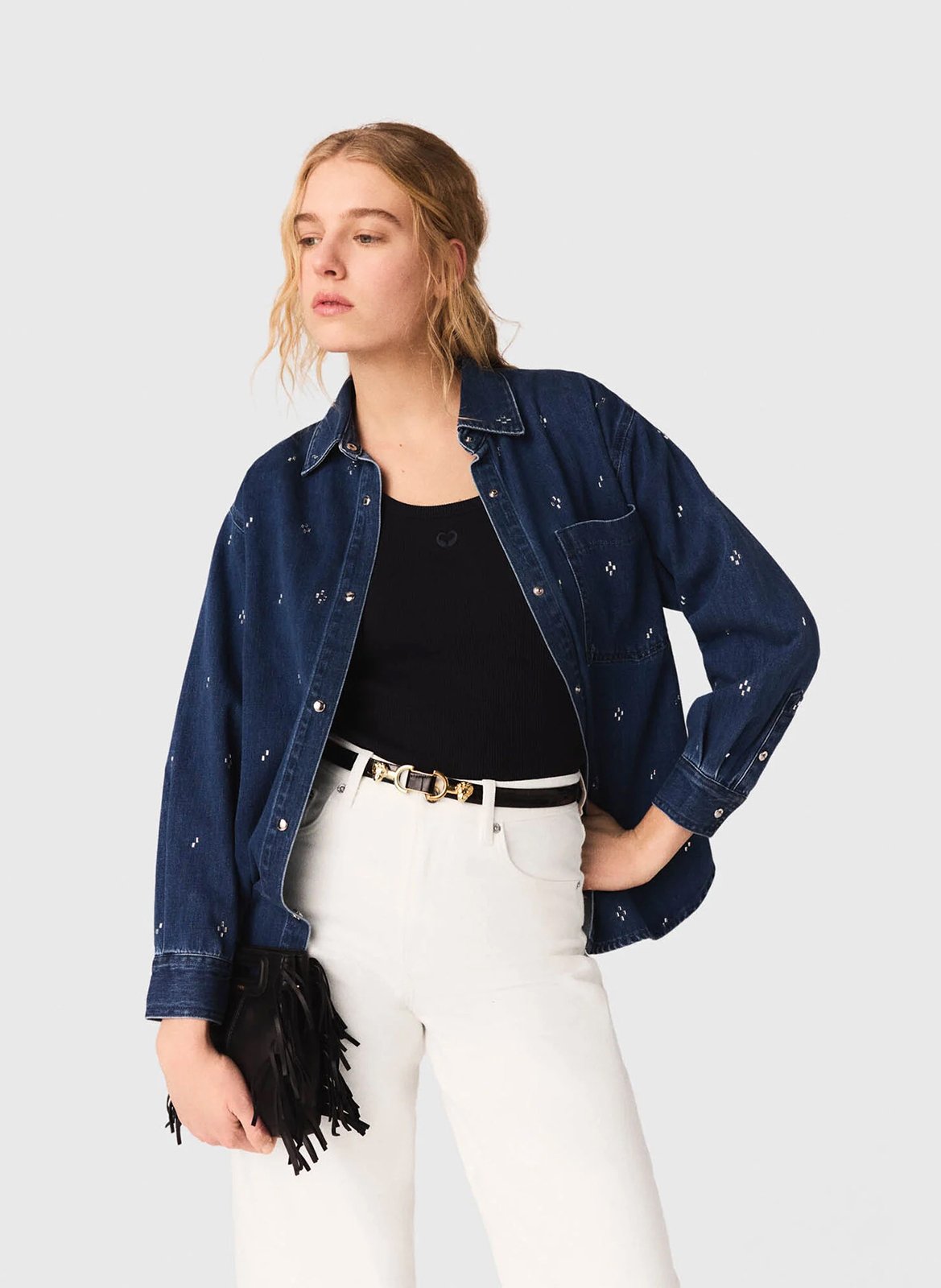 Chemise ample en jean à strass MAJE Bleu