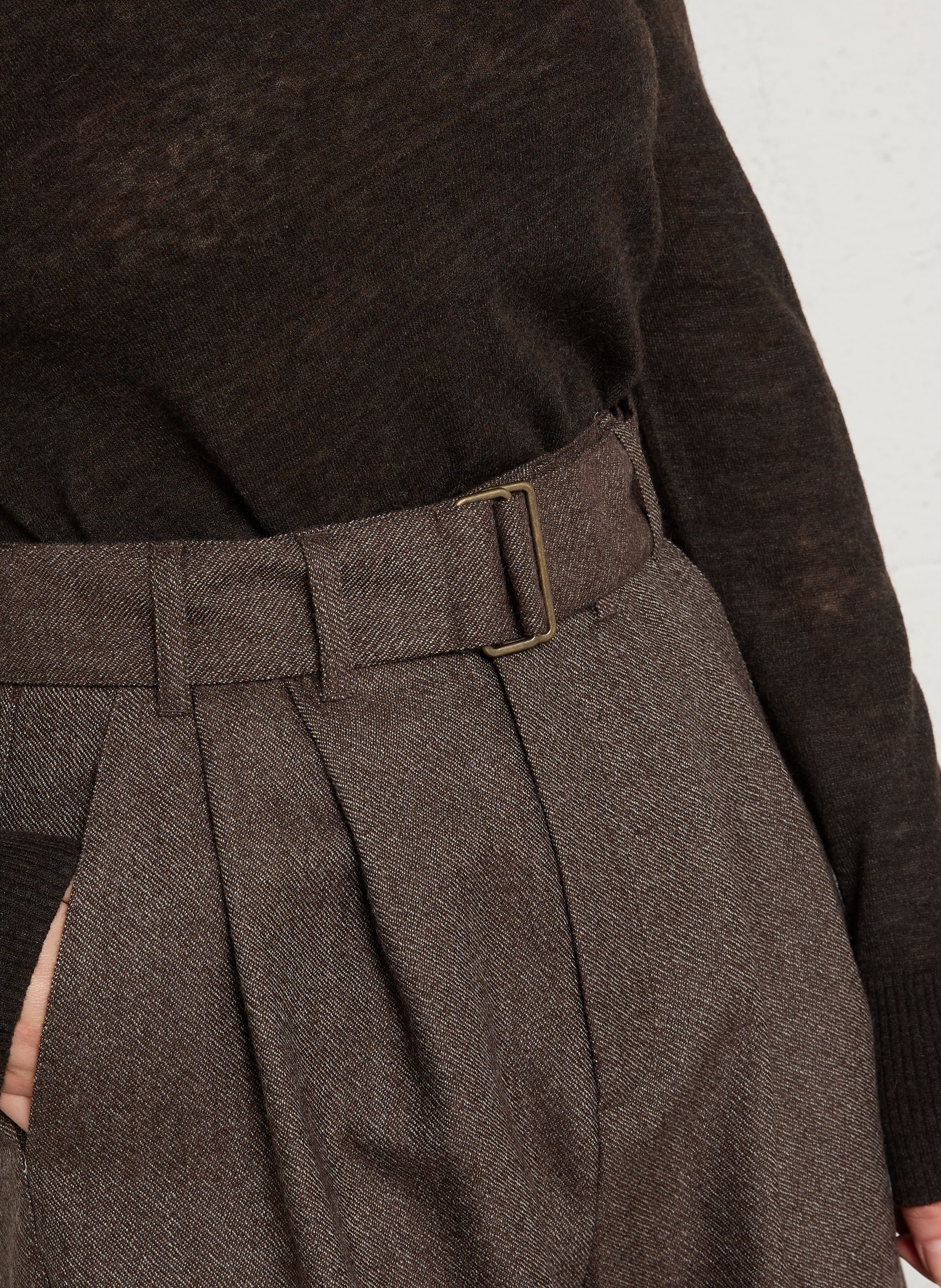 Pantalon ample à pinces en laine cole SOEUR Marron