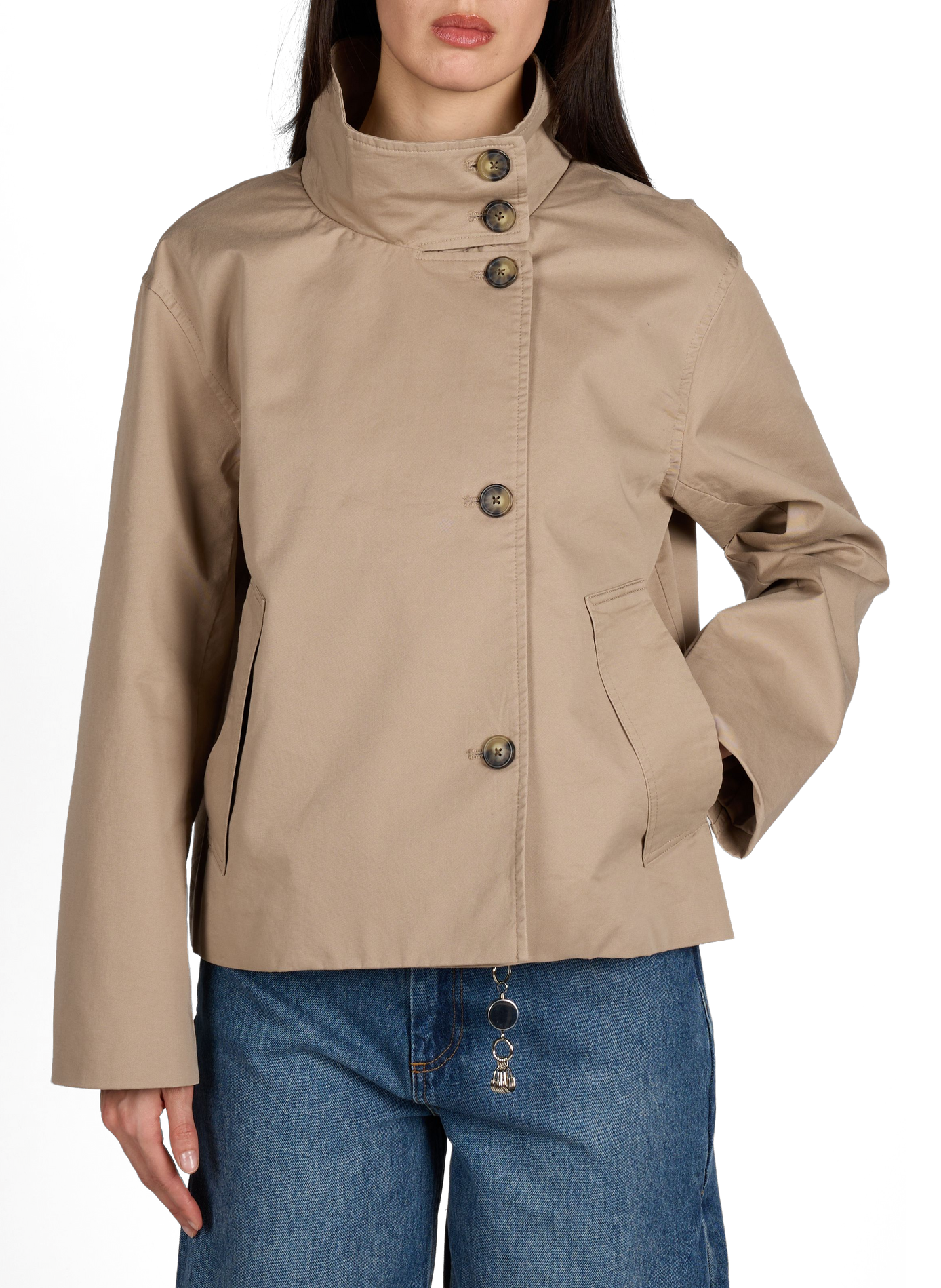 Short cotton jacket with a high collar OBJECT Brown