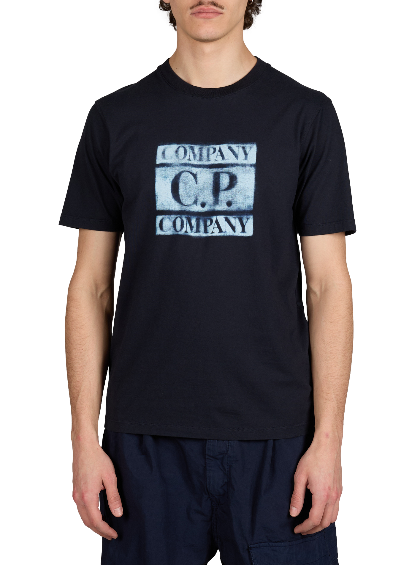 T-shirt à logo en coton CP COMPANY Bleu