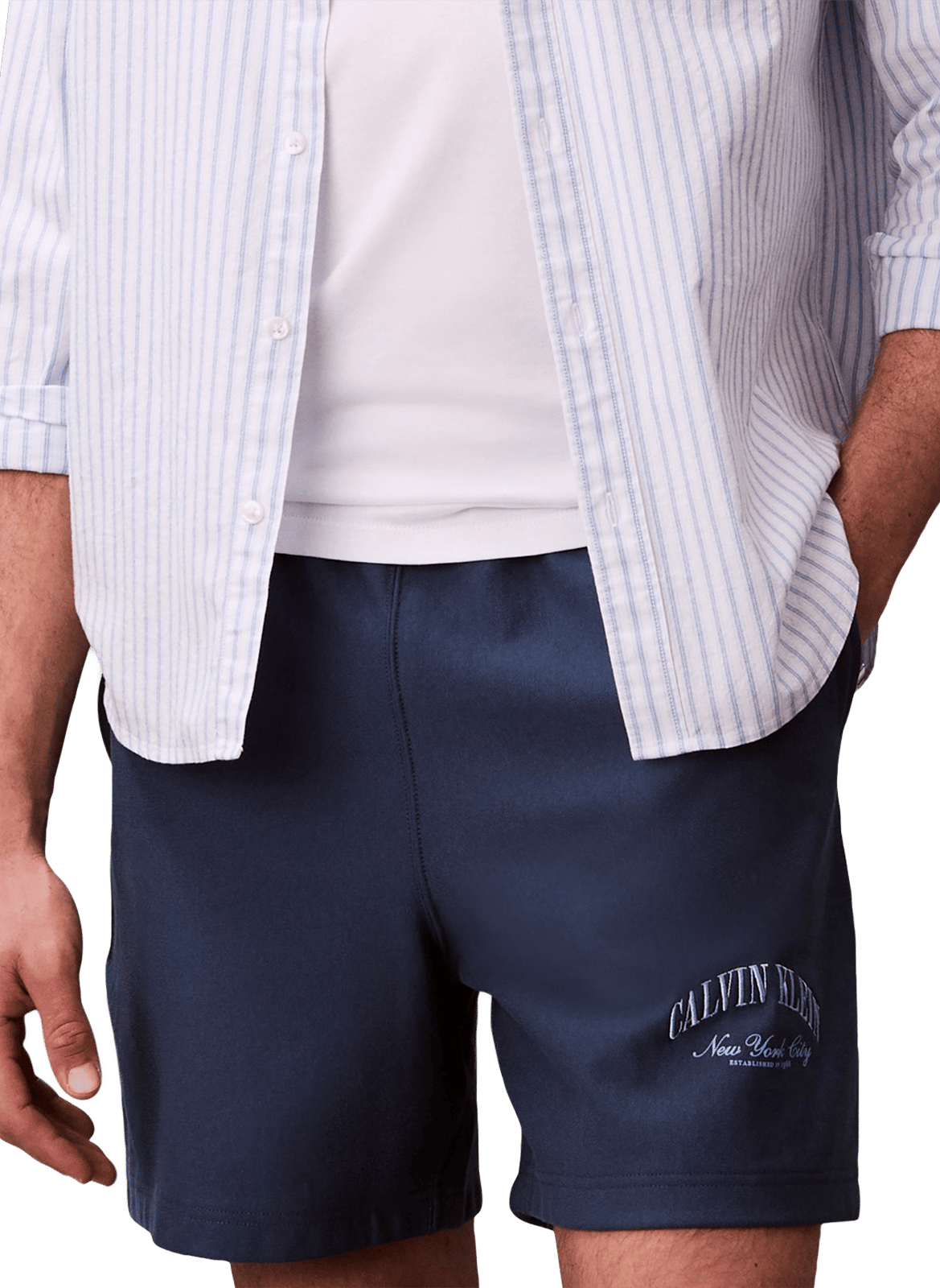 Kurzes T-Shirt mit Logo aus Baumwollmischung CALVIN KLEIN Blau