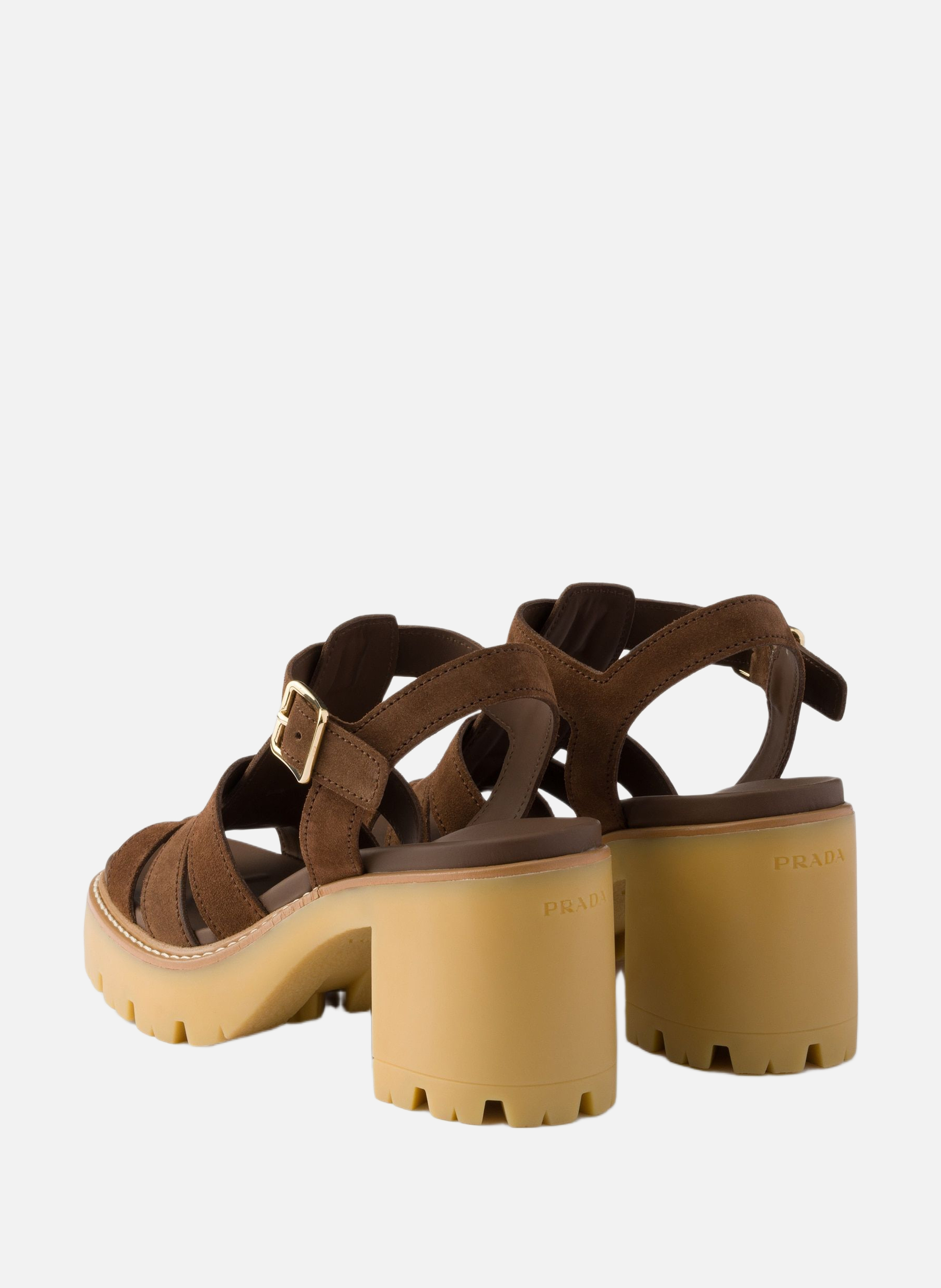 Sandales à plateforme et talon haut en veau velour PRADA Marron