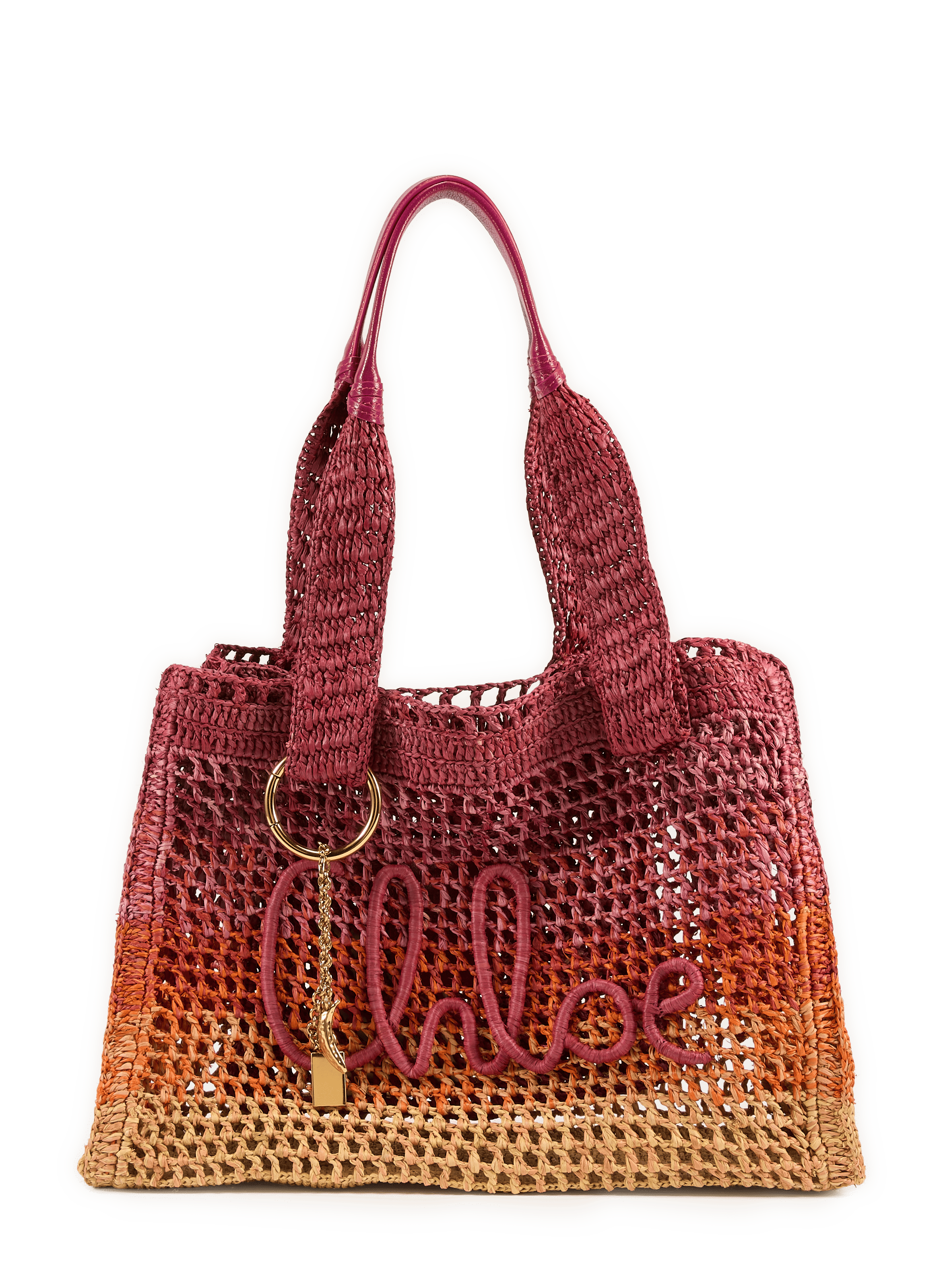 Bolso de mano degradado Summer Banana en rafia CHLOÉ Naranja