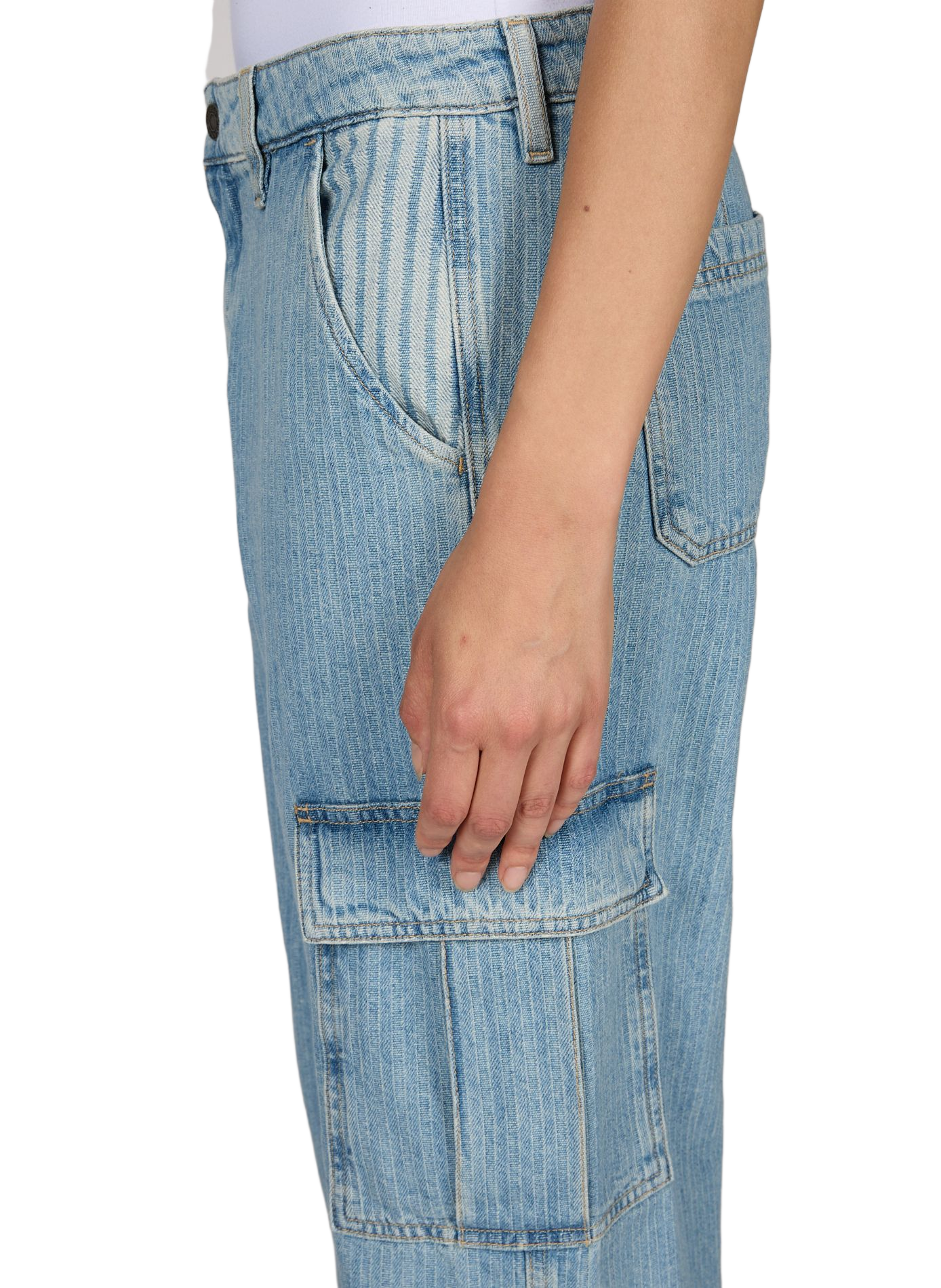Cotton striped cargo jeans GUESS Blue