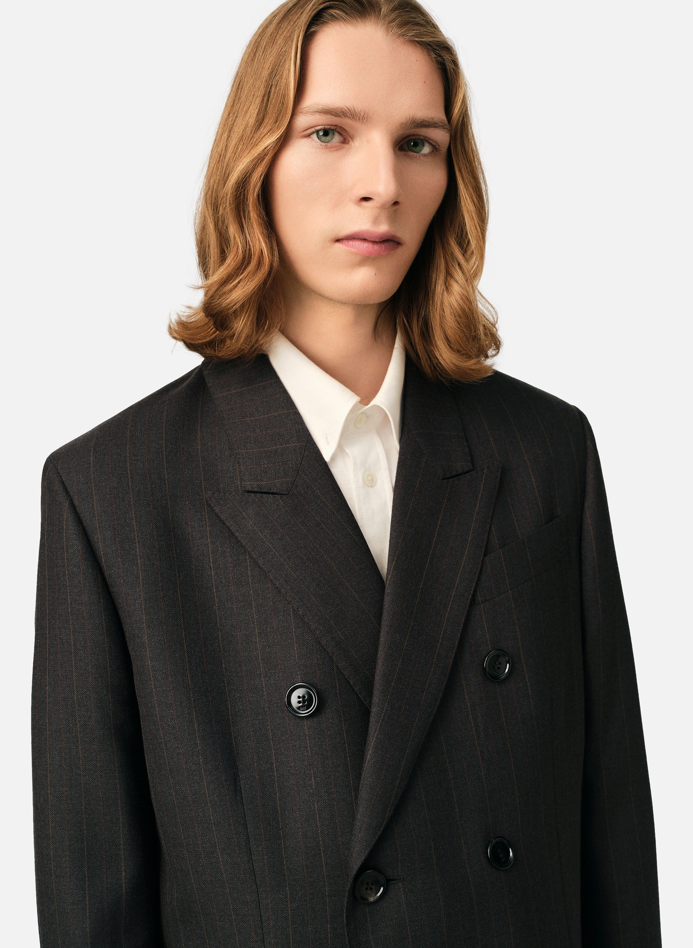 Veste rayée double boutonnage en laine AMI PARIS Gris