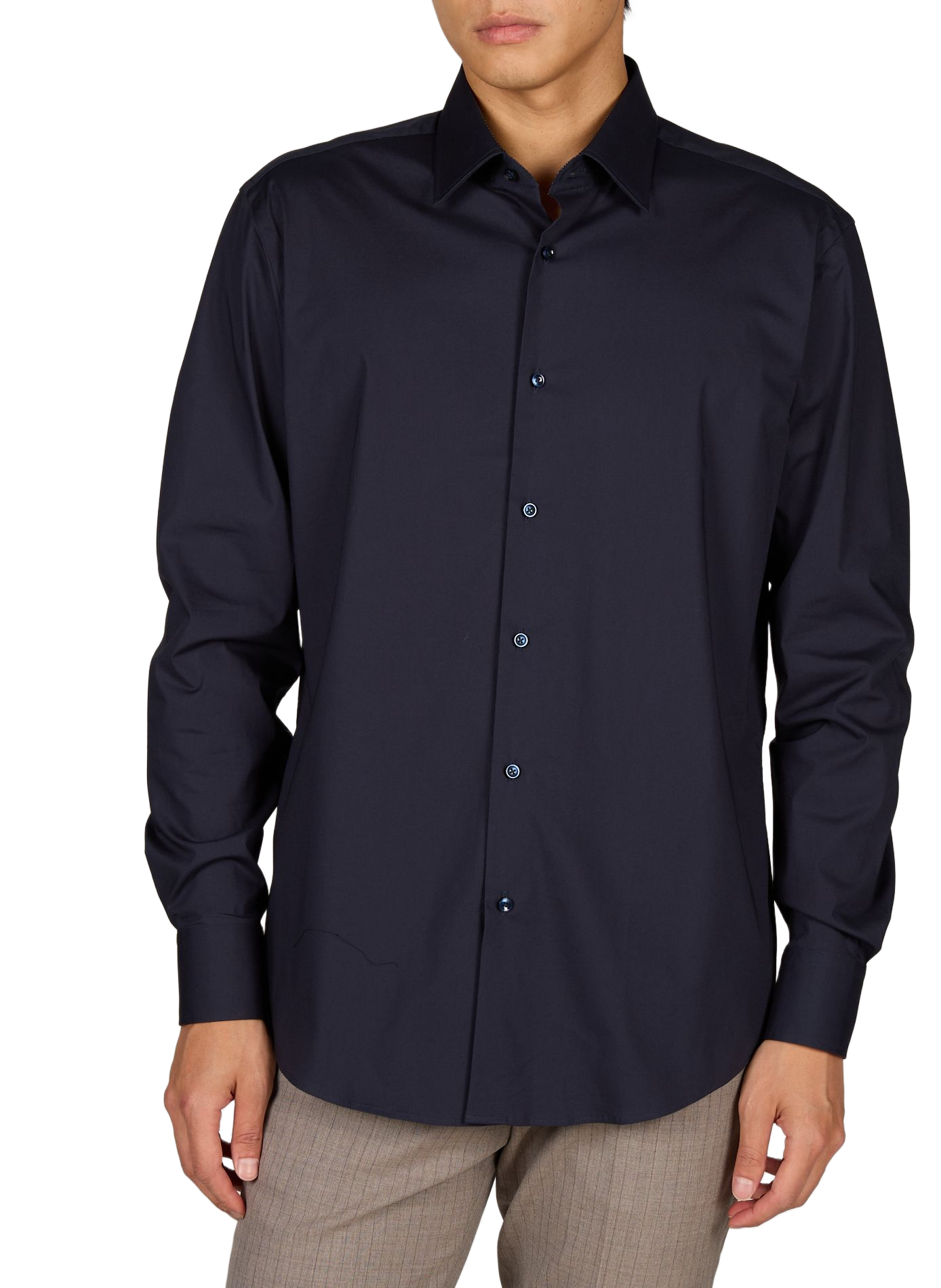 Chemise droite unie à manches longues en coton mélangé BOSS Bleu