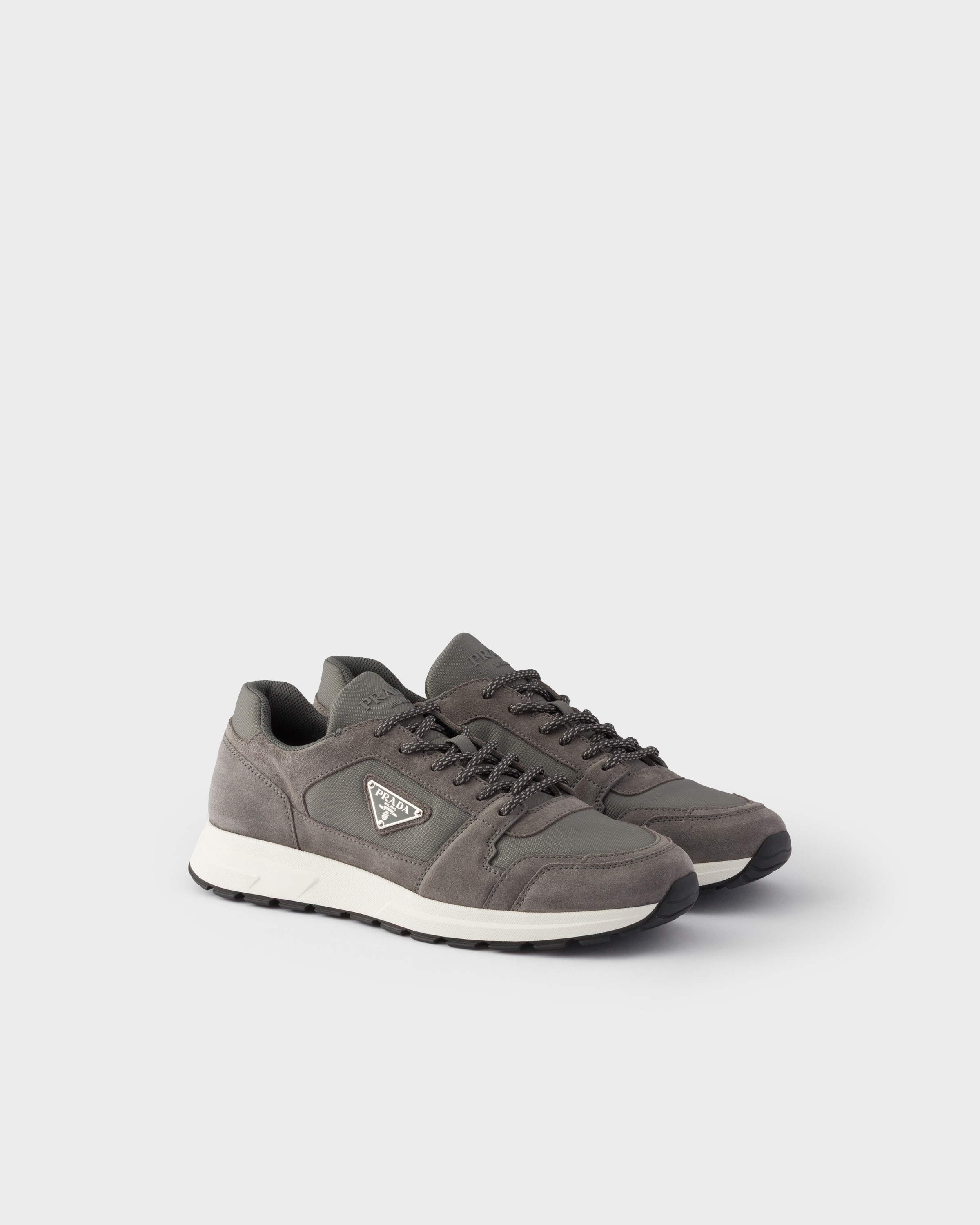 Sneakers prax en daim et re-nylon PRADA Gris