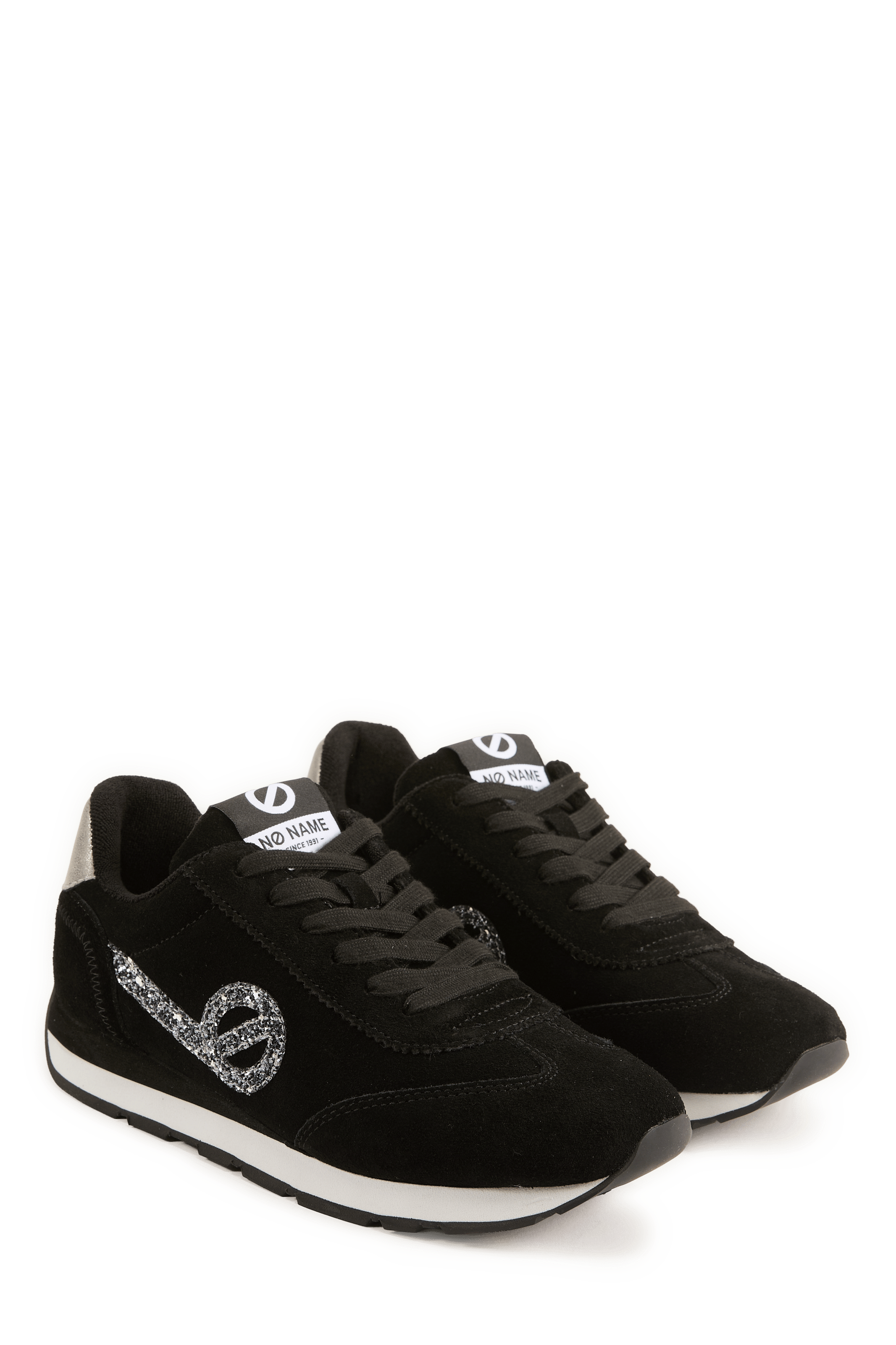 Mixed leather low-top sneakers NO NAME Black