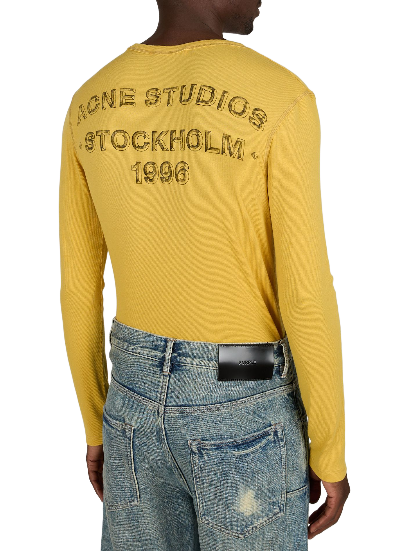 T-shirt droit col rond à imprimé ACNE STUDIOS Jaune