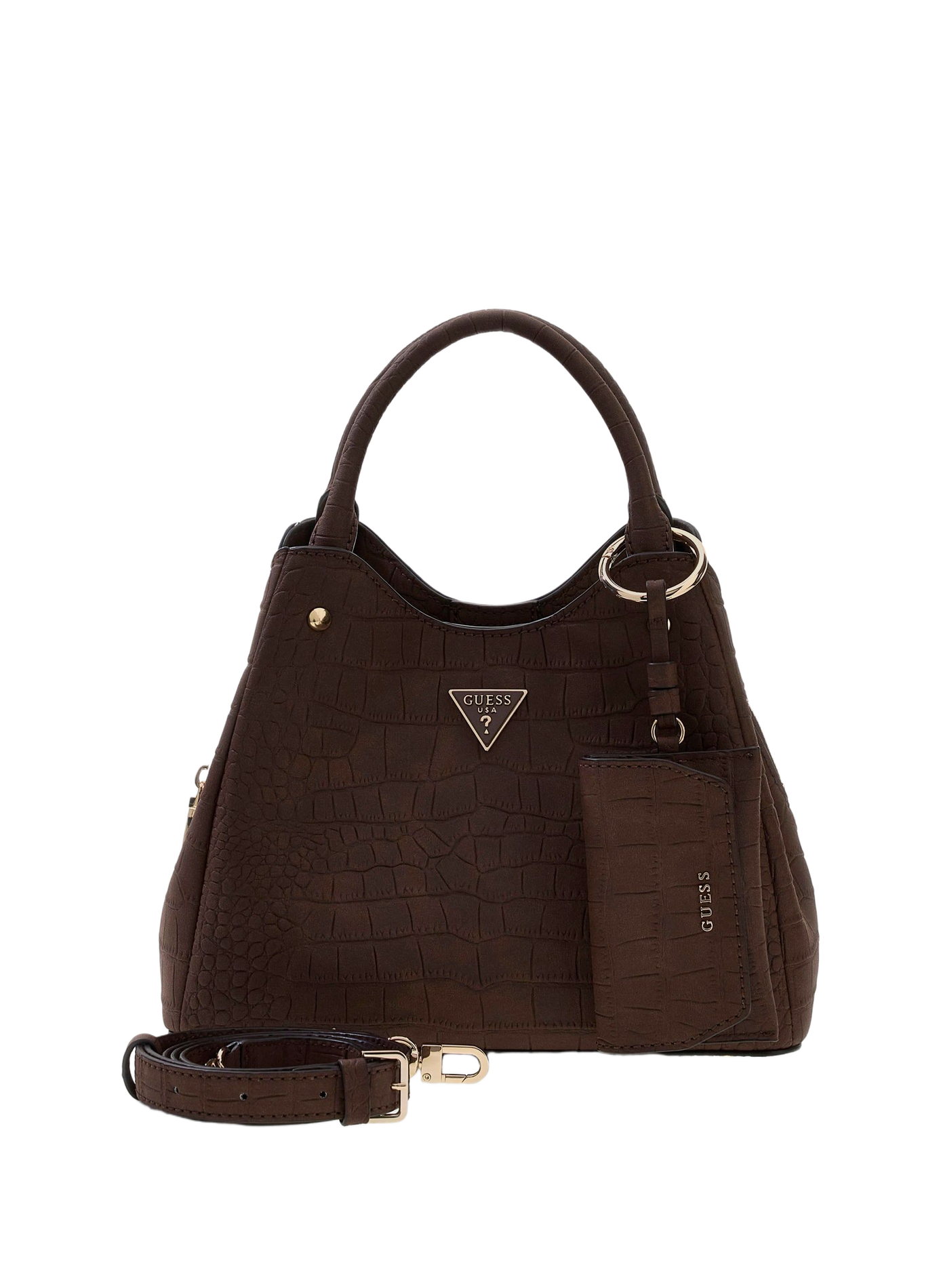 Sac à main effet croco GUESS Marron