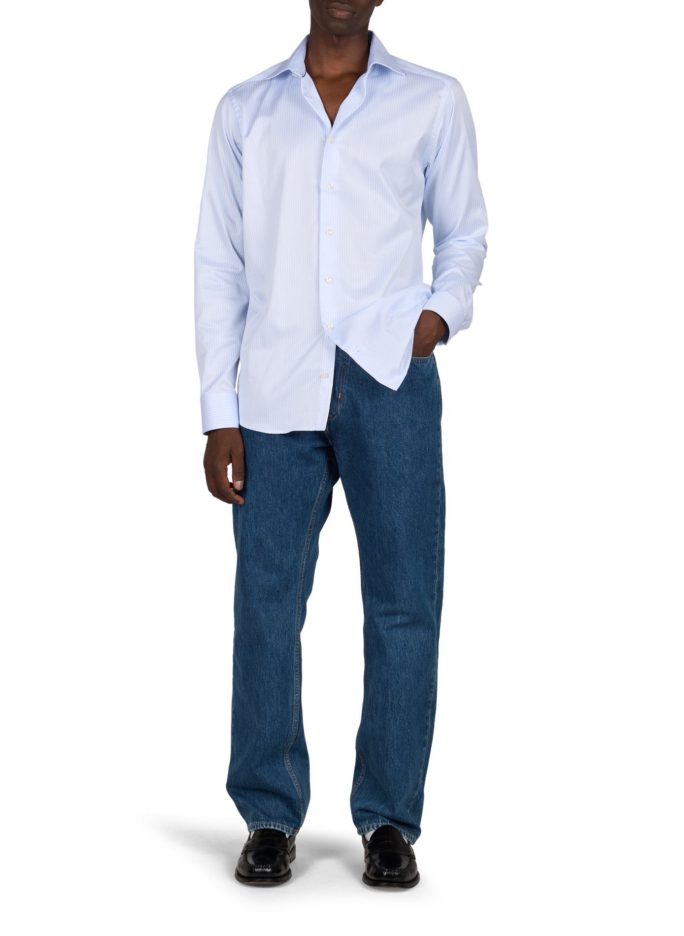 Straight classic collar shirt in striped cotton ETON Blue
