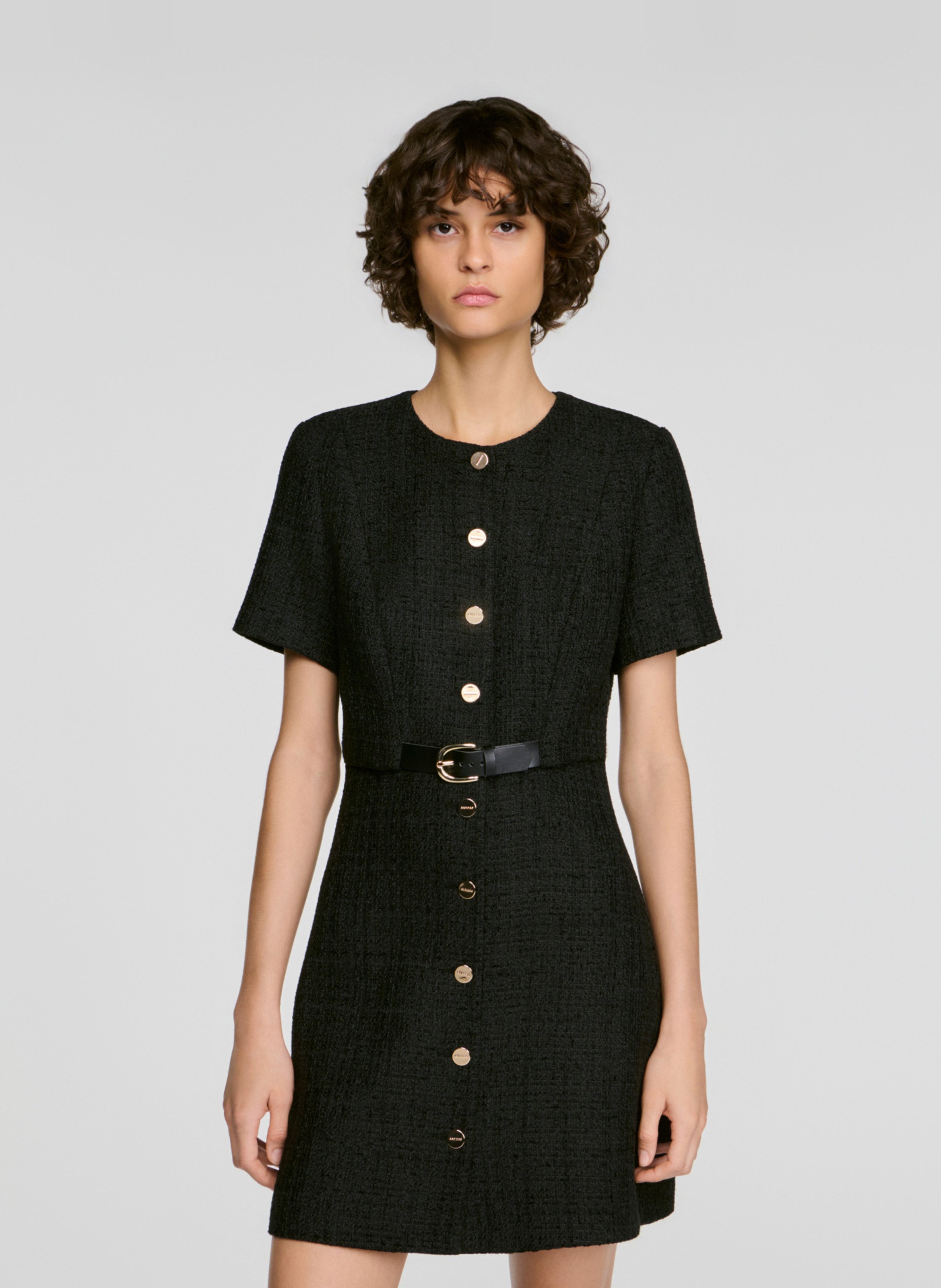 Robe courte droite en tweed SANDRO Noir