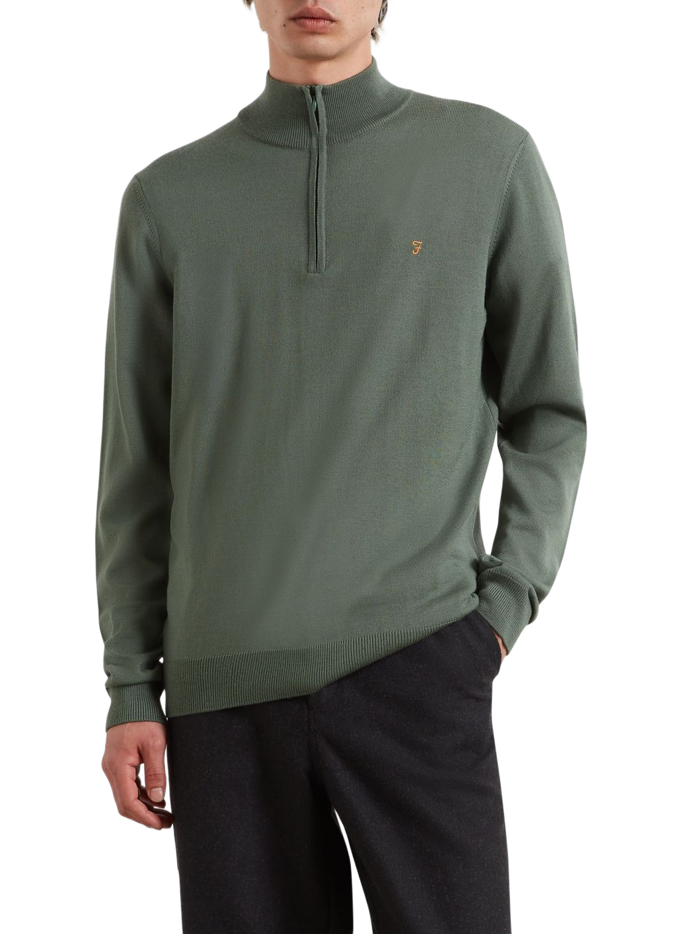 Gerader Pullover mit Troyerkragen aus Merinowolle FARAH Grun