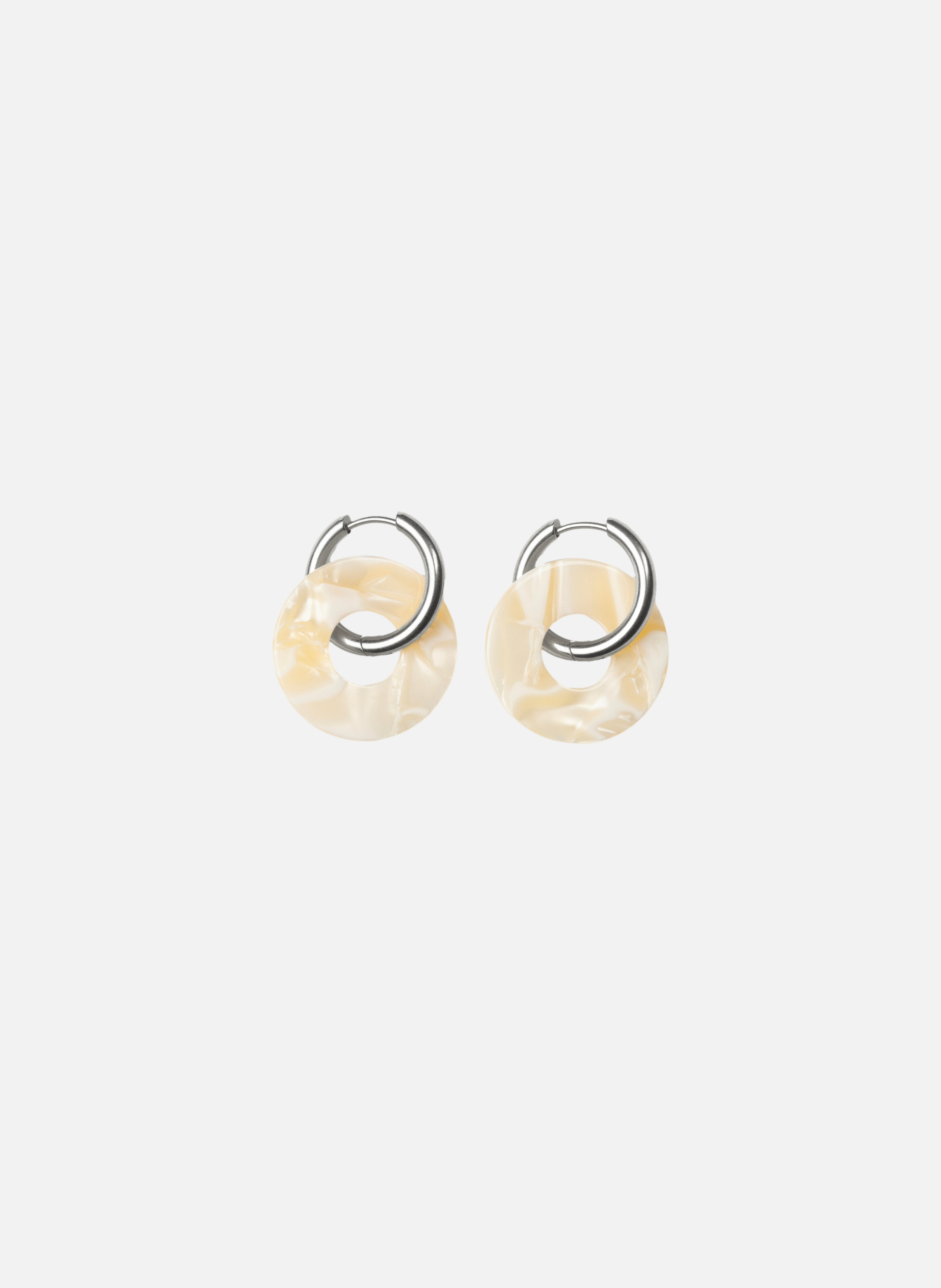 Boucles d'oreilles donuts avec anneaux en acier inoxydable argenté KURAGE GINZA Beige