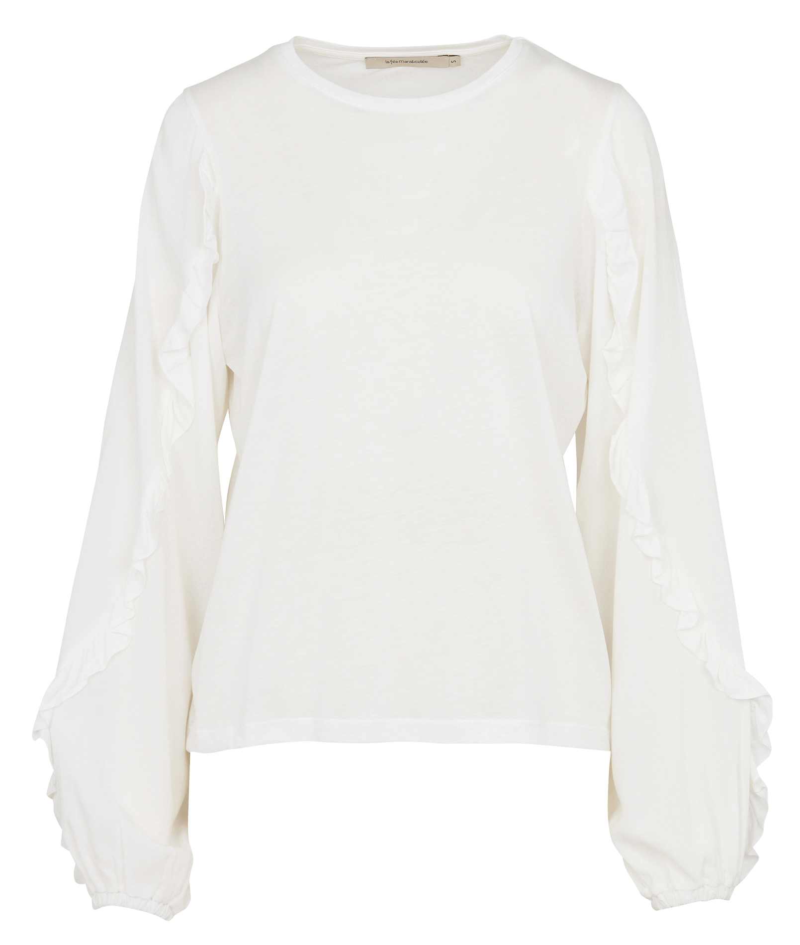 Top met ronde hals en ruches, in twee materialen LA FEE MARABOUTEE Wit