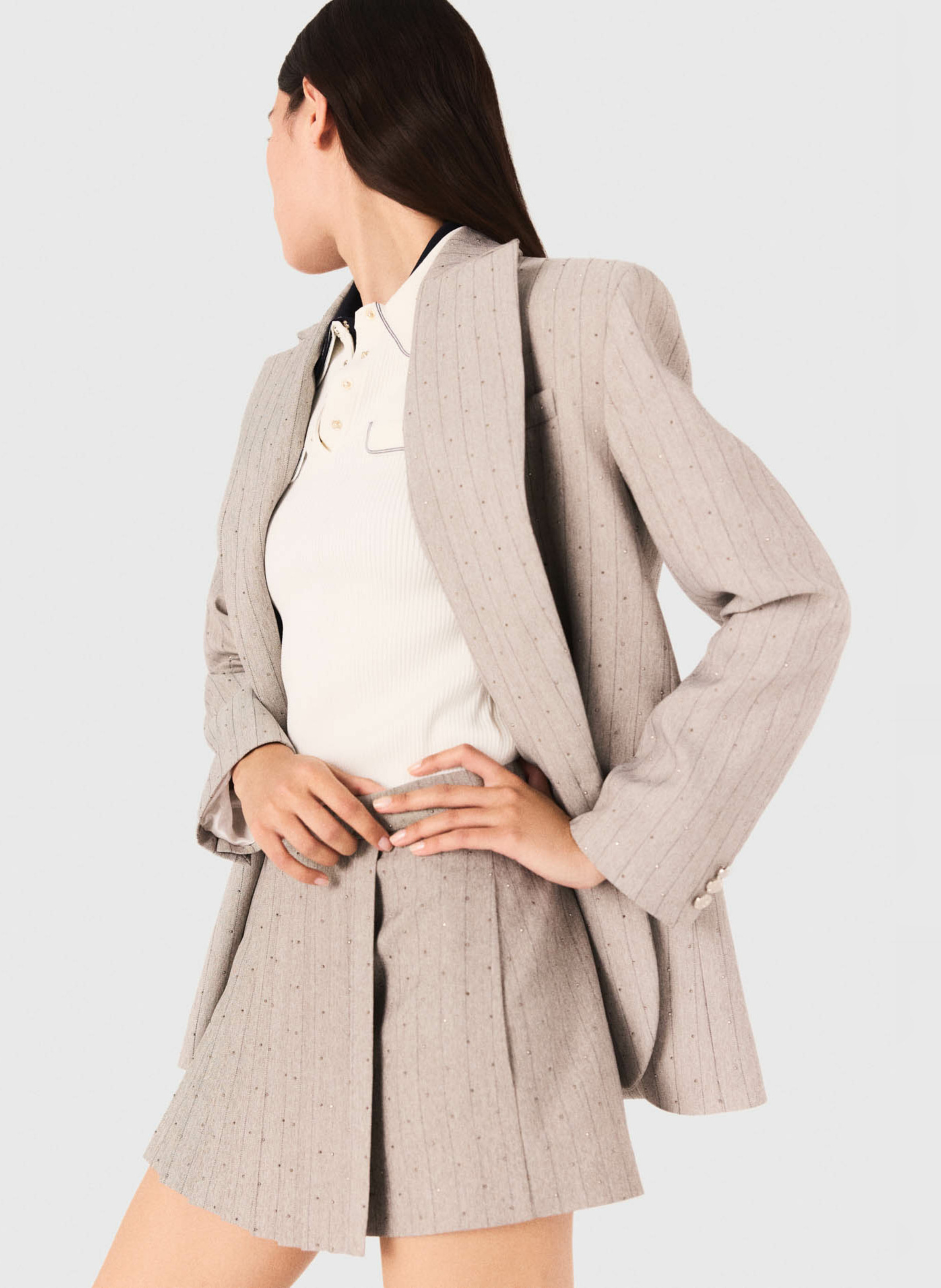 Veste de costume à rayures strassées MAJE Gris