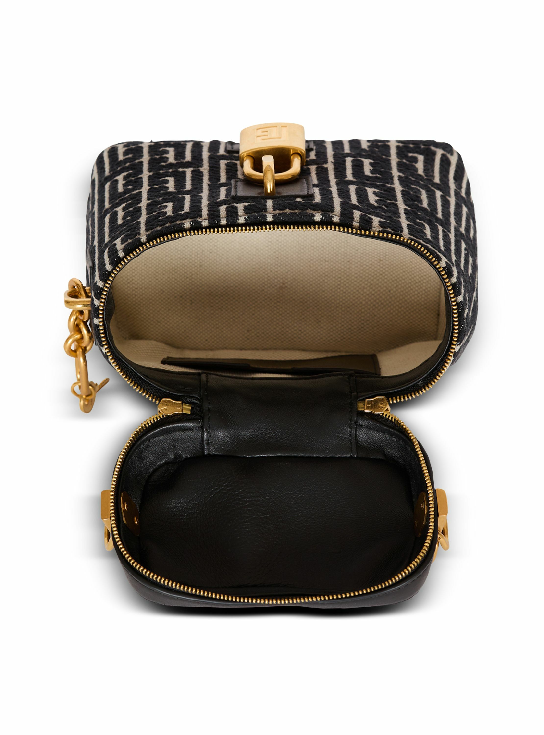 Sac pulse vanity en toile jacquard monogrammée et cuir BALMAIN Noir