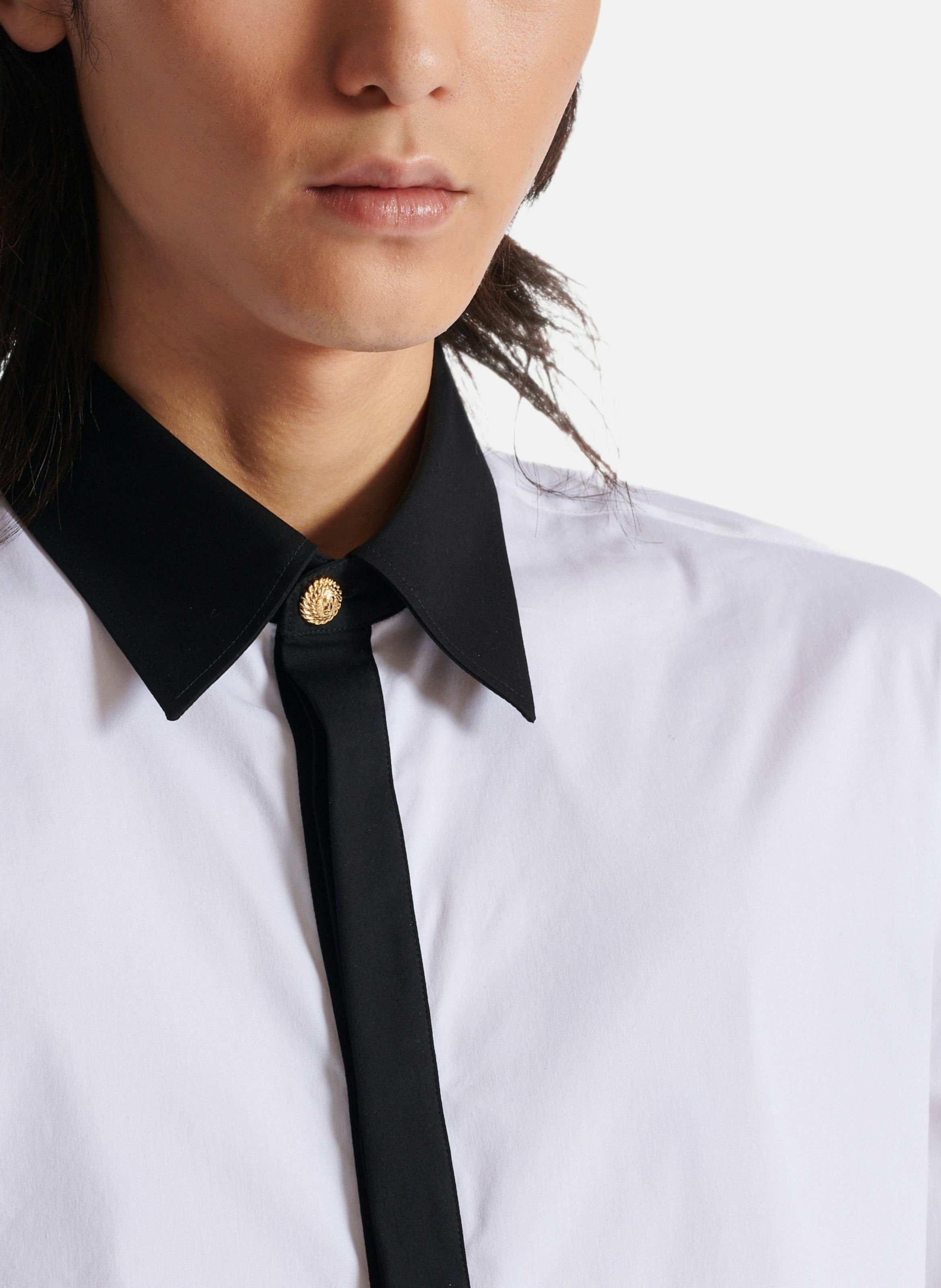 Chemise bicolore en popeline BALMAIN Blanc