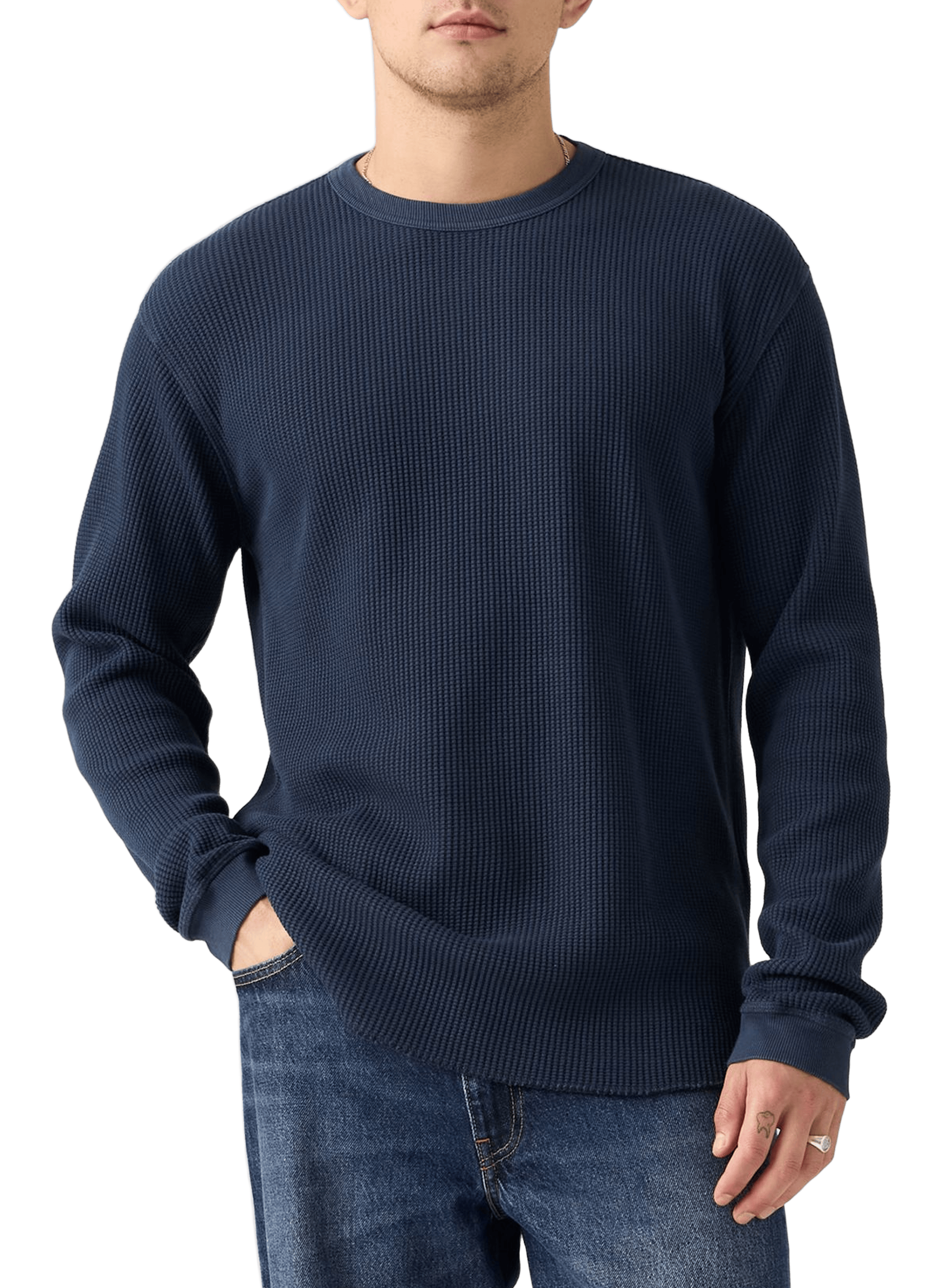 Pull gaufré à col rond en coton Bleu by LEVI'S LEVI'S Pull gaufré à col rond en coton Bleu