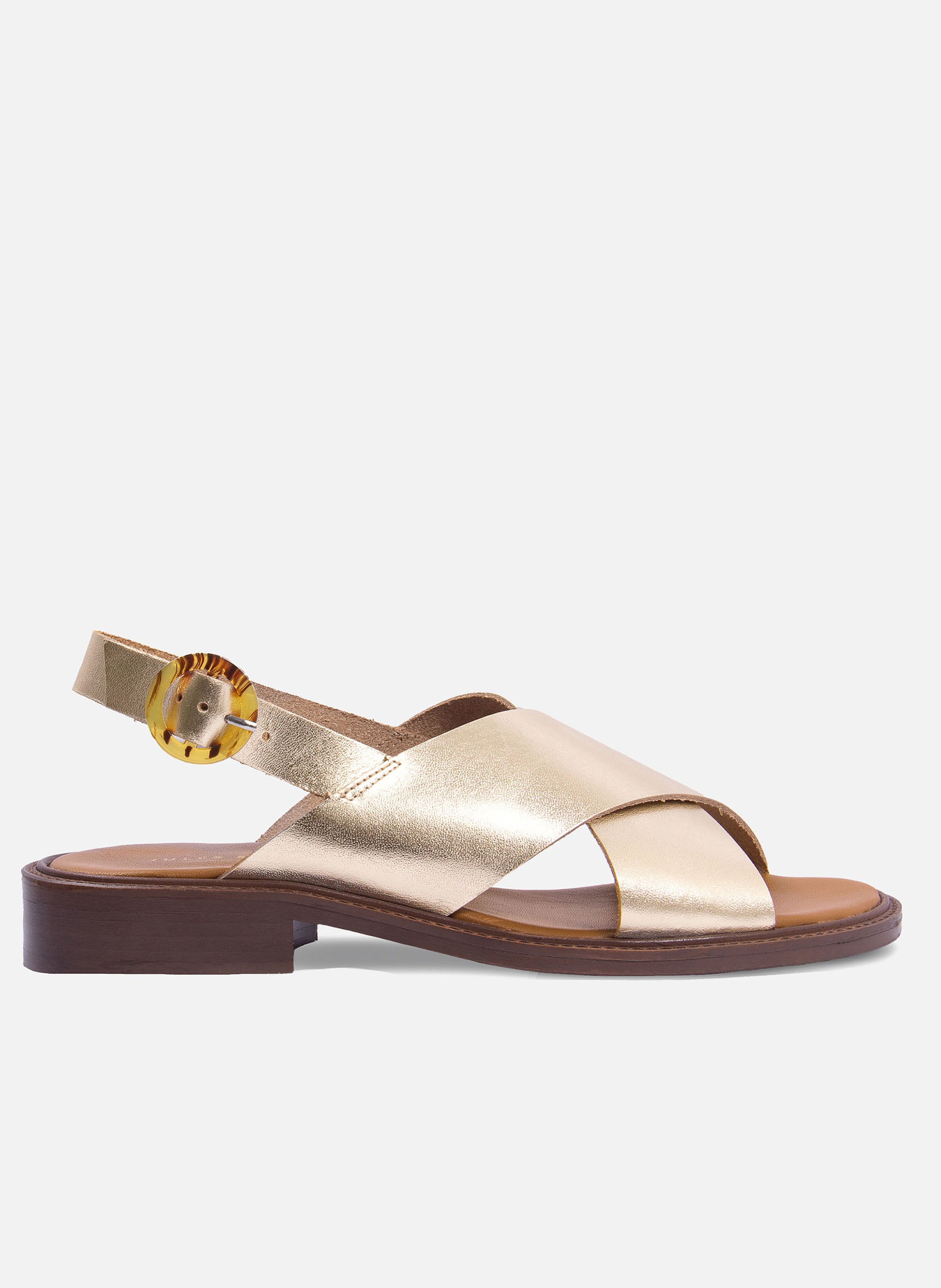 Sandales plates boucle écaille cuir JULES & JENN Doré