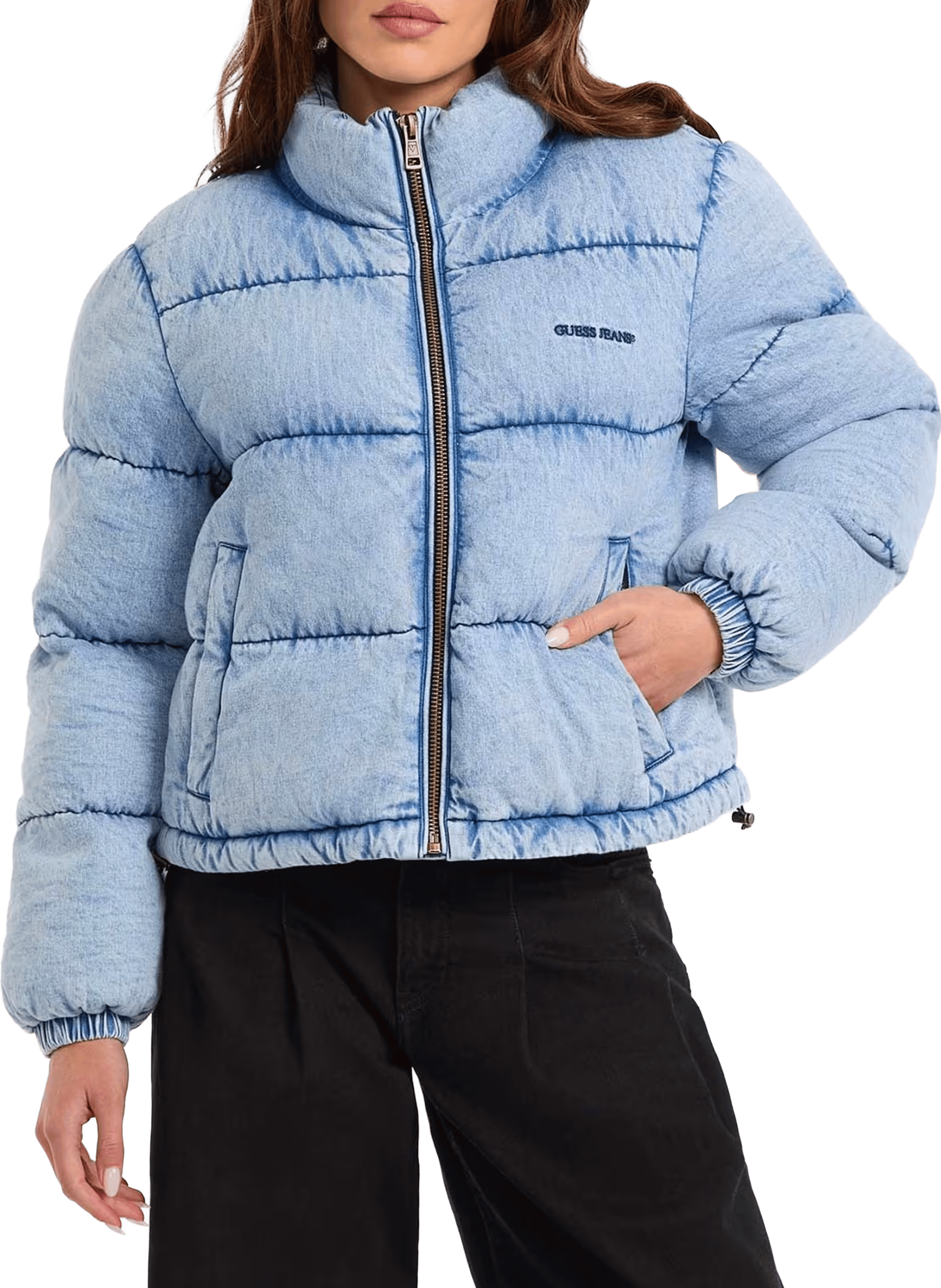 GUESS Quilted cotton denim jacket Blue