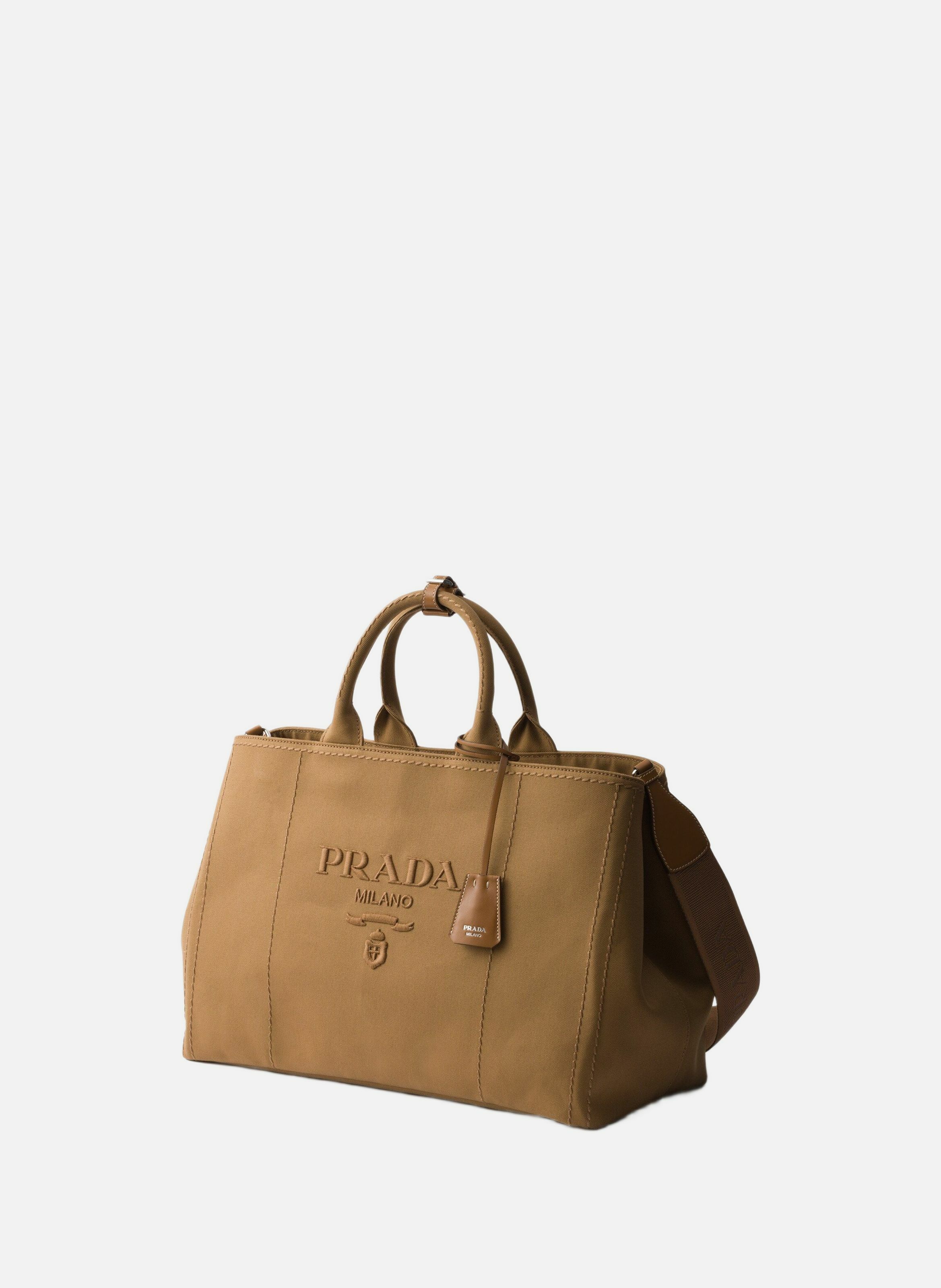 Très grand cabas prada jardinière en toile PRADA Marron