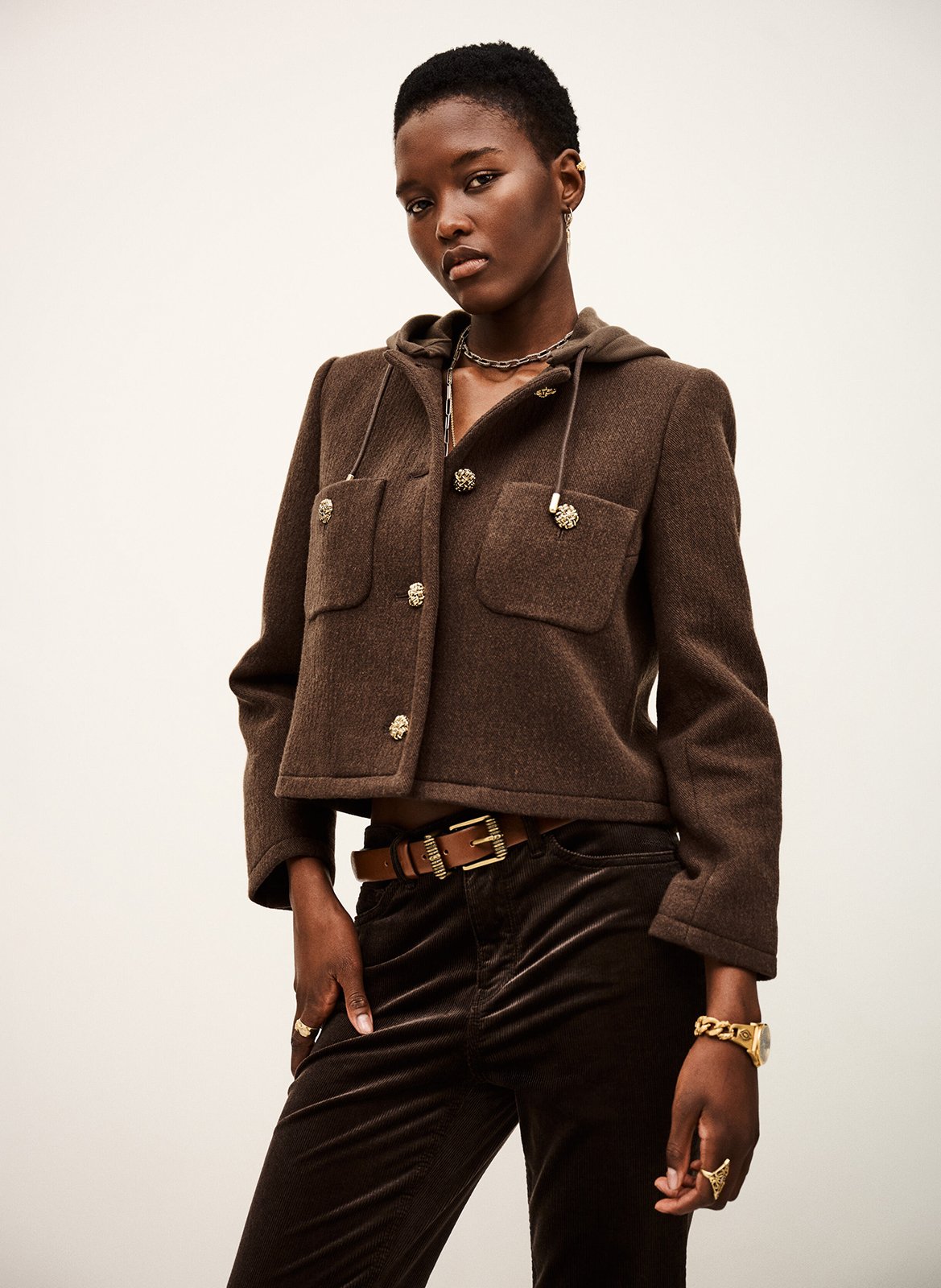 Veste courte boutonnée à capuche merry BA&SH Marron