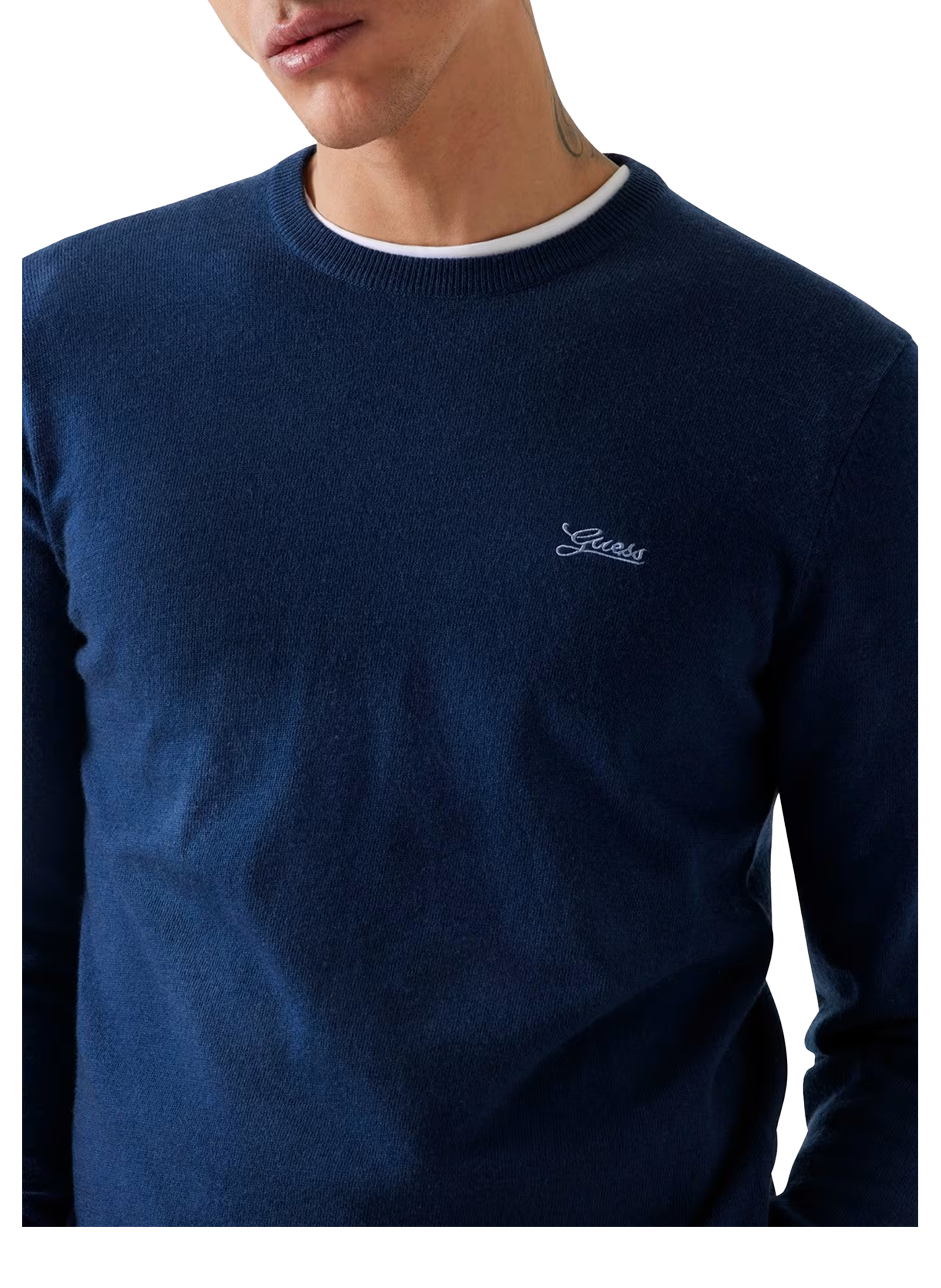 Straight fit round neck sweater with logo GUESS Blue
