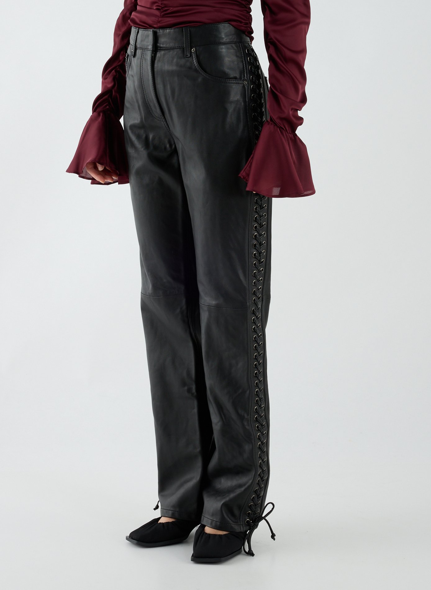 ROTATE Pantalon en cuir d'agneau Noir