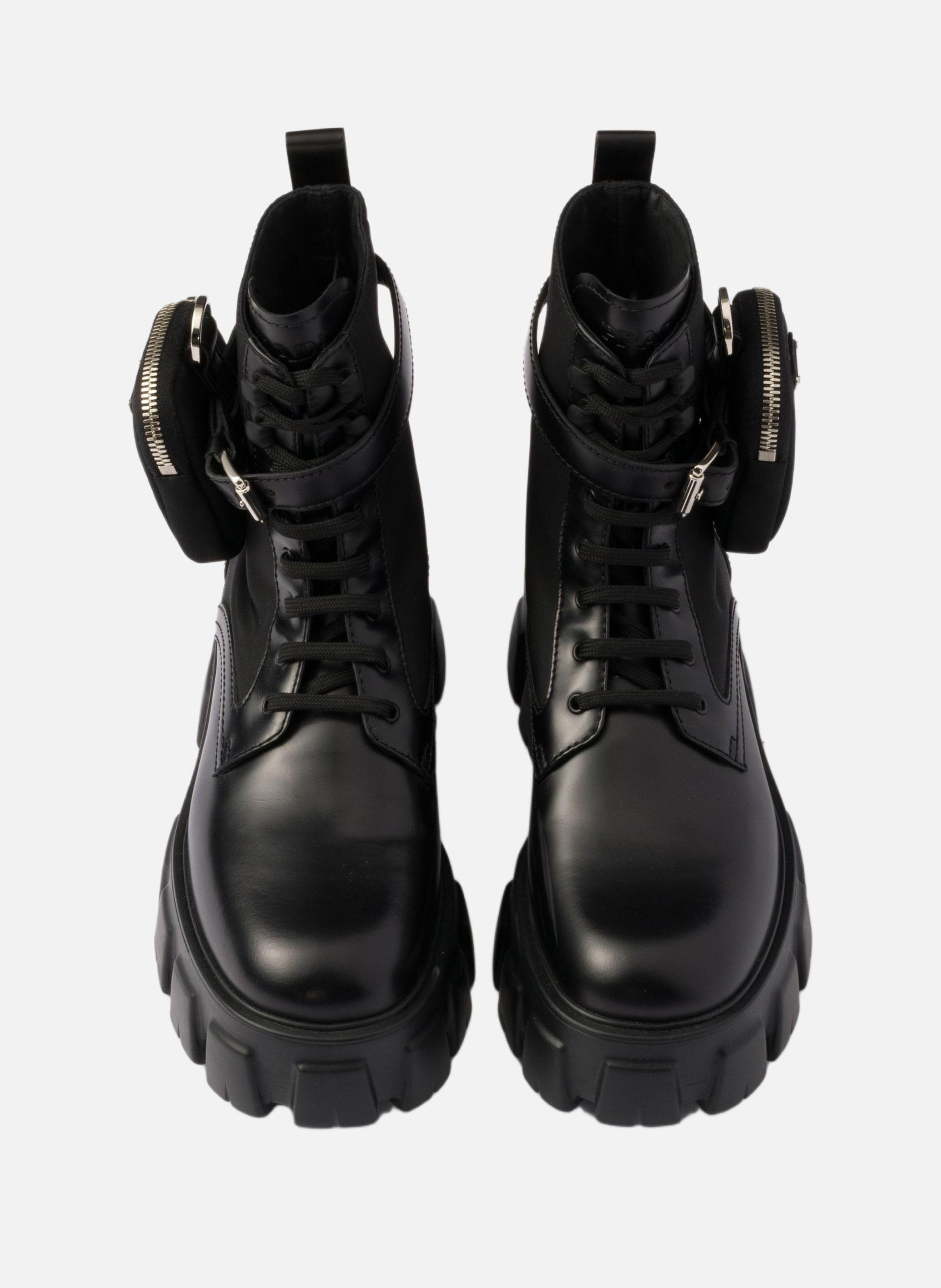 Bottes monolith en cuir et re-nylon PRADA Noir