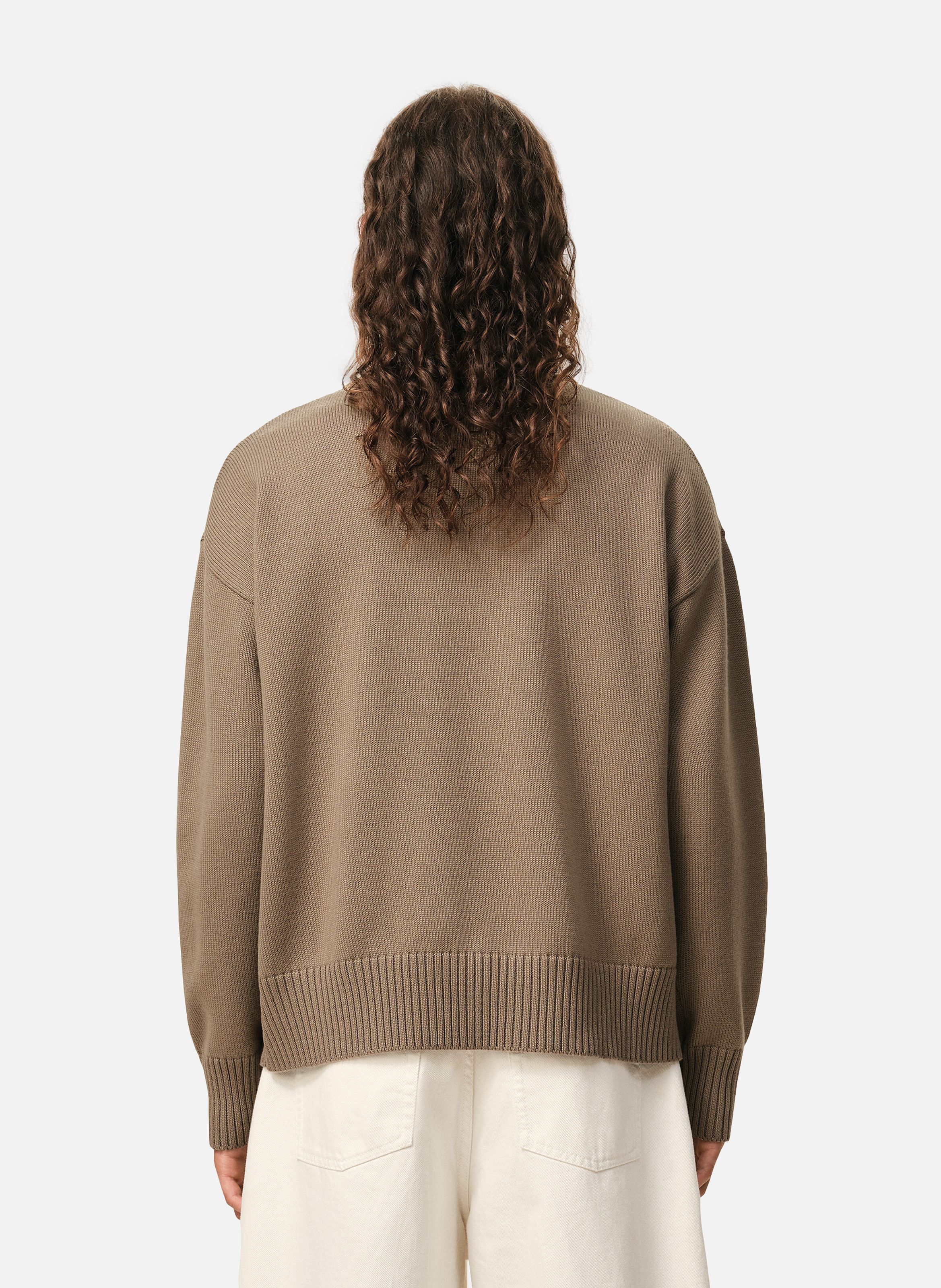 Pull col rond ami de coeur unisexe en laine et coton AMI PARIS Beige