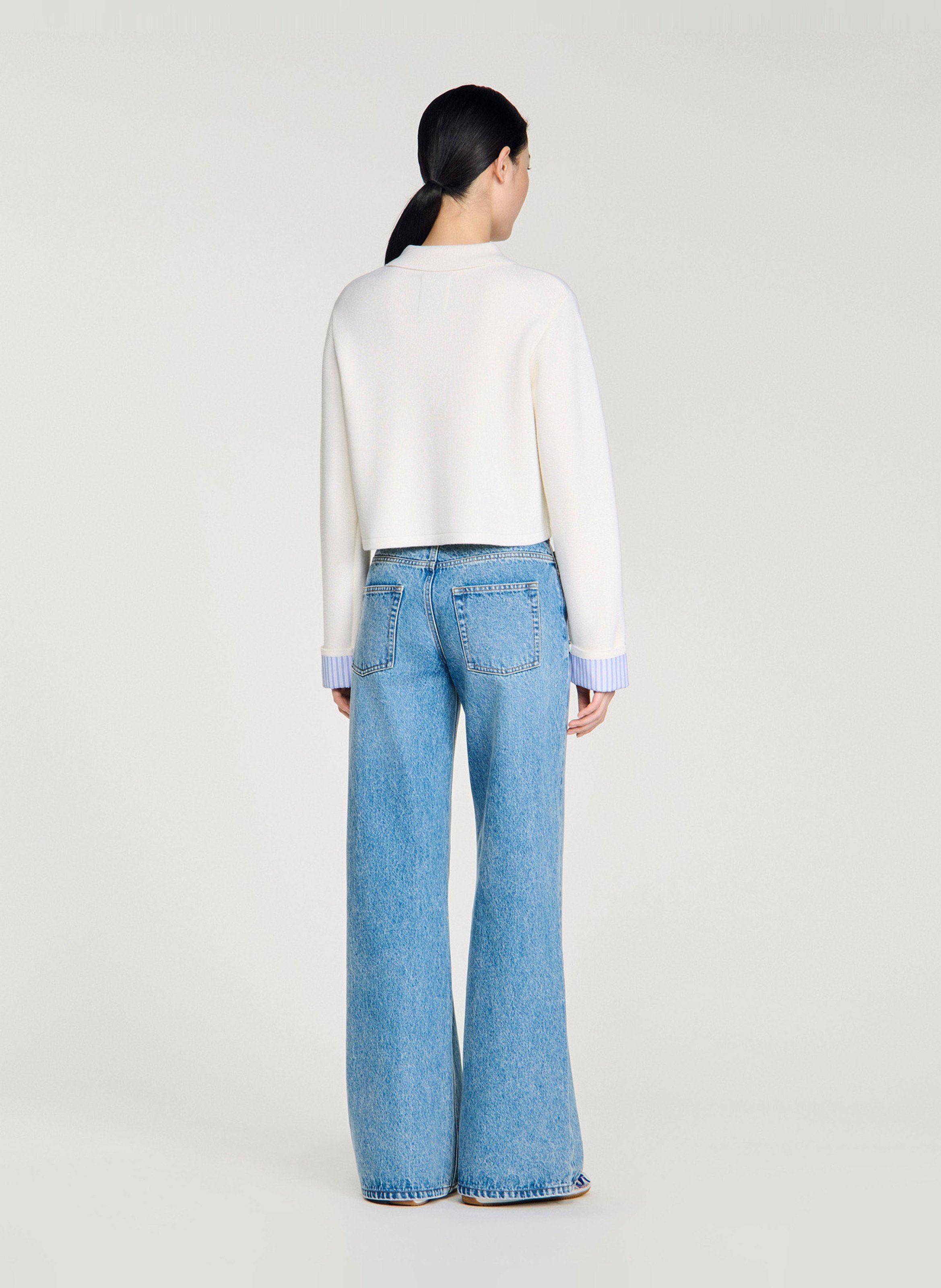 Cardigan court à détail rayé en laine mélangée SANDRO Beige