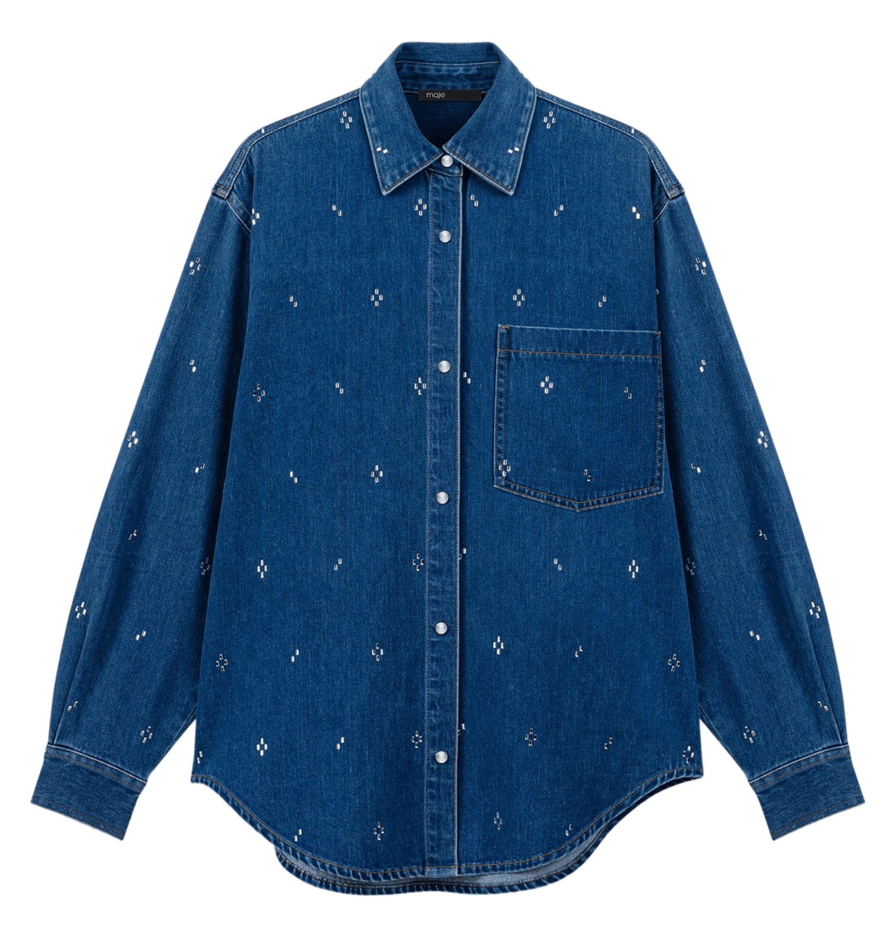 Chemise ample en jean à strass MAJE Bleu
