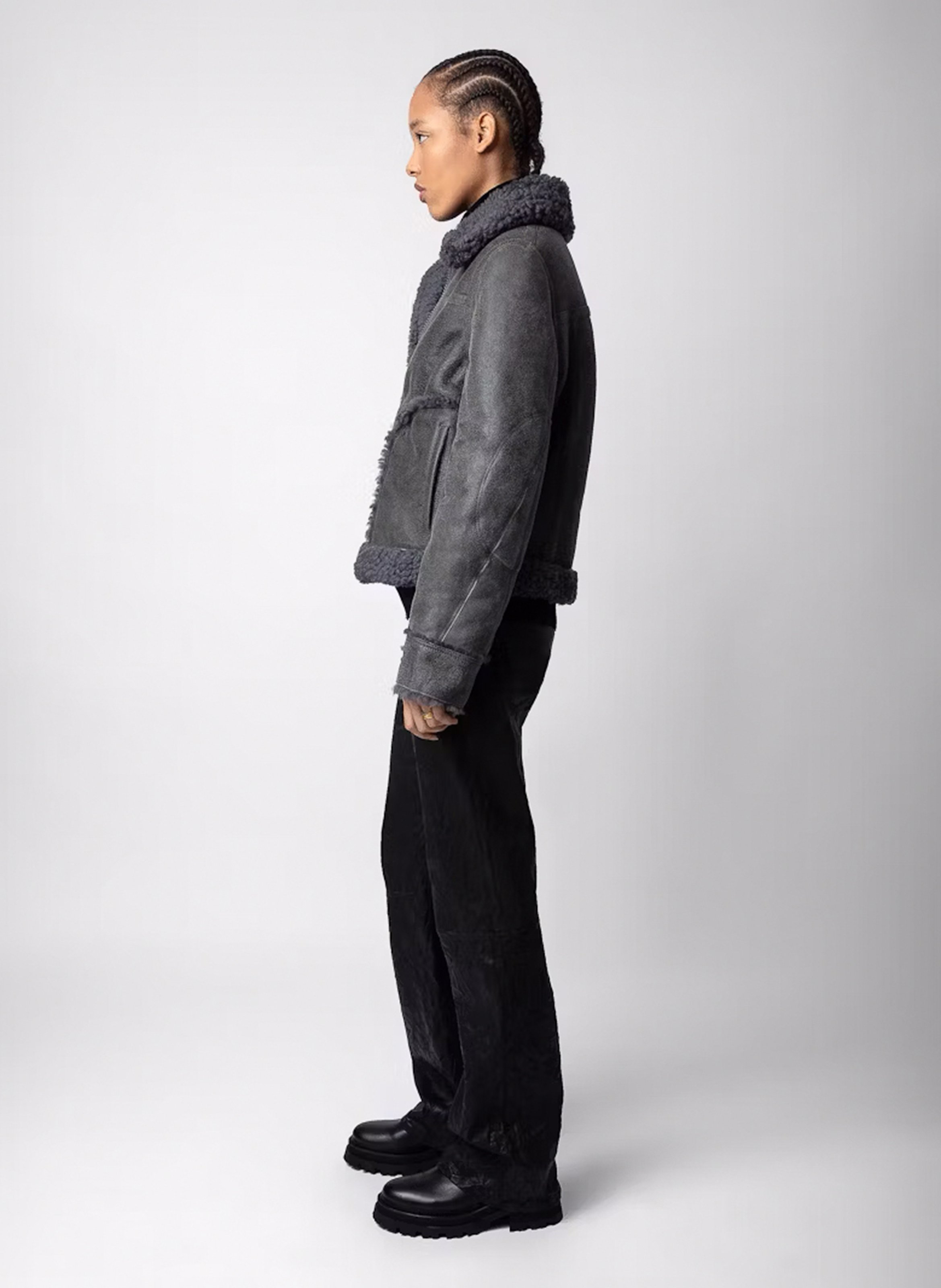 Blouson aviateur en cuir vieilli kady ZADIG&VOLTAIRE Gris