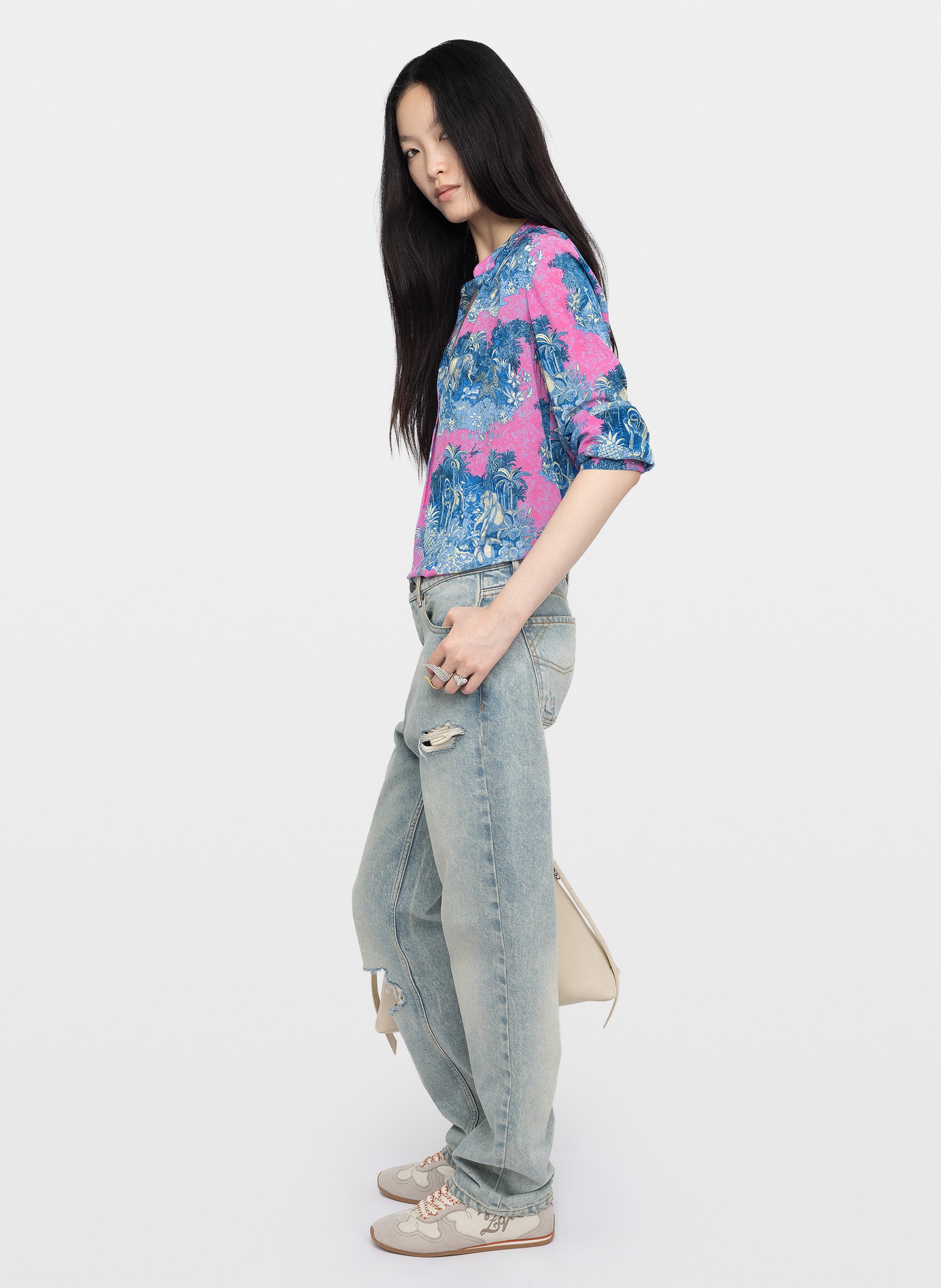 Blouse droite col v imprimée tink ZADIG&VOLTAIRE Rose