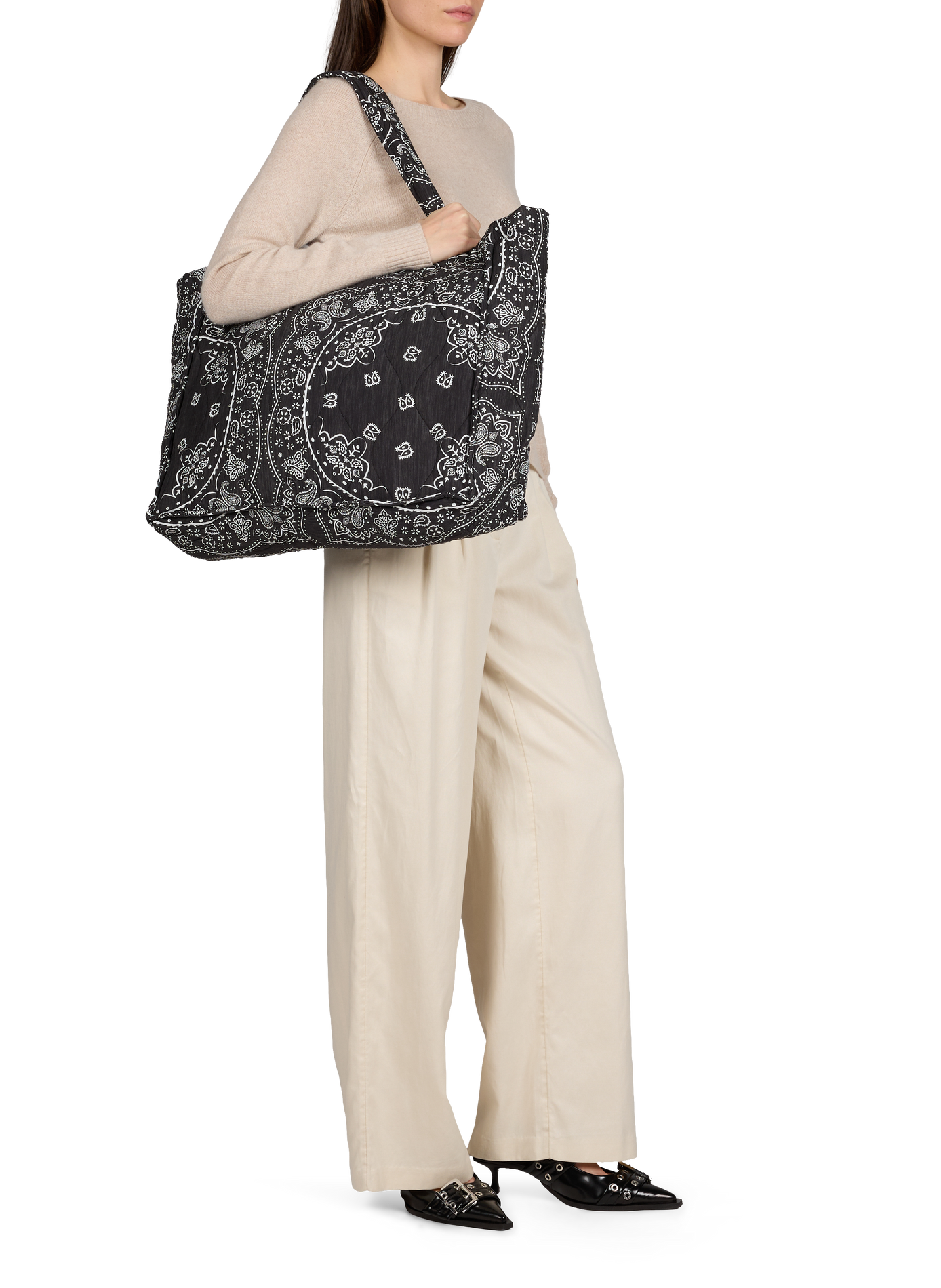 Pantalon large en coton et lin mélangé OBJECT Beige