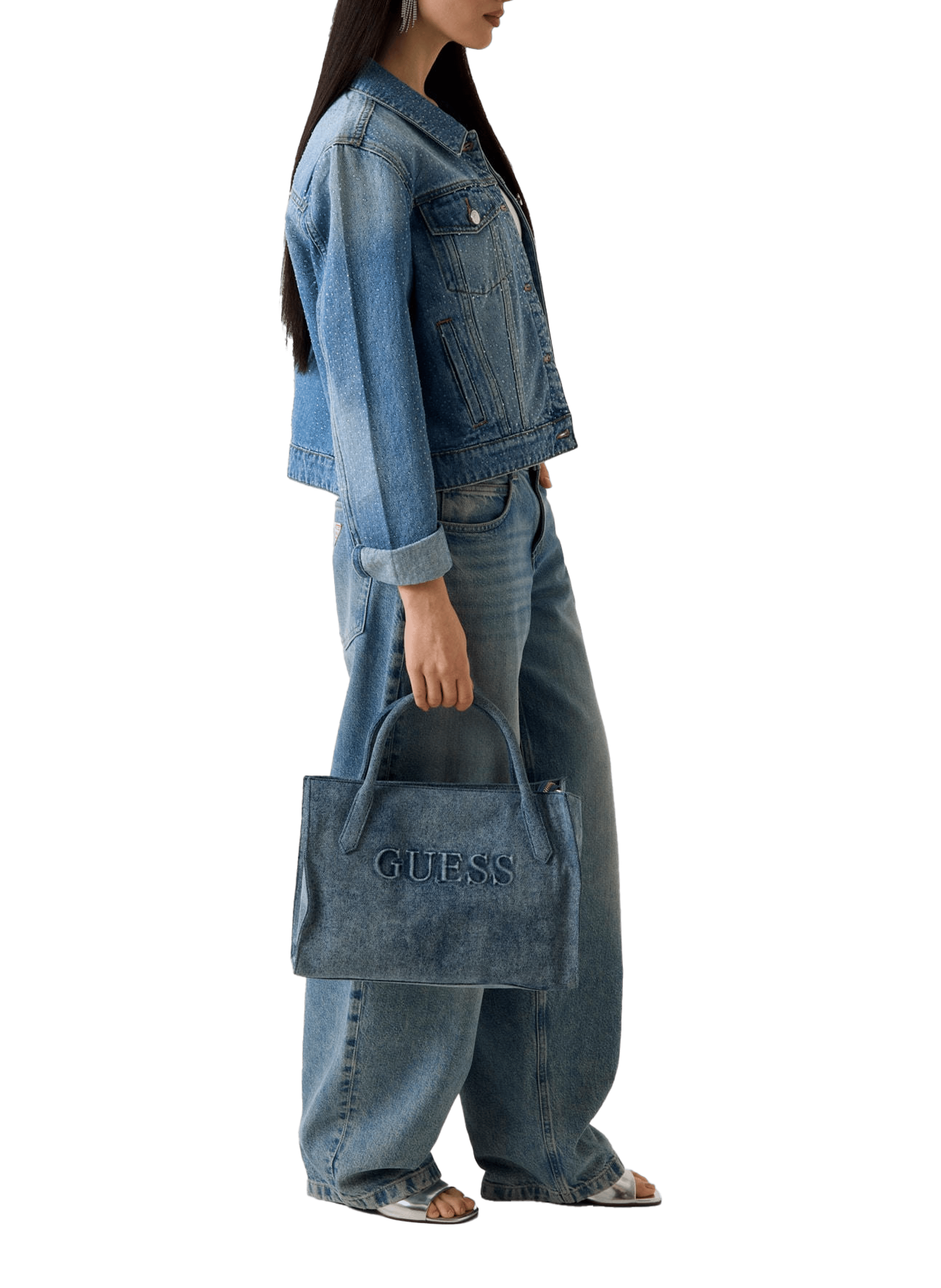Borsa shopper in denim Jodi GUESS Blu