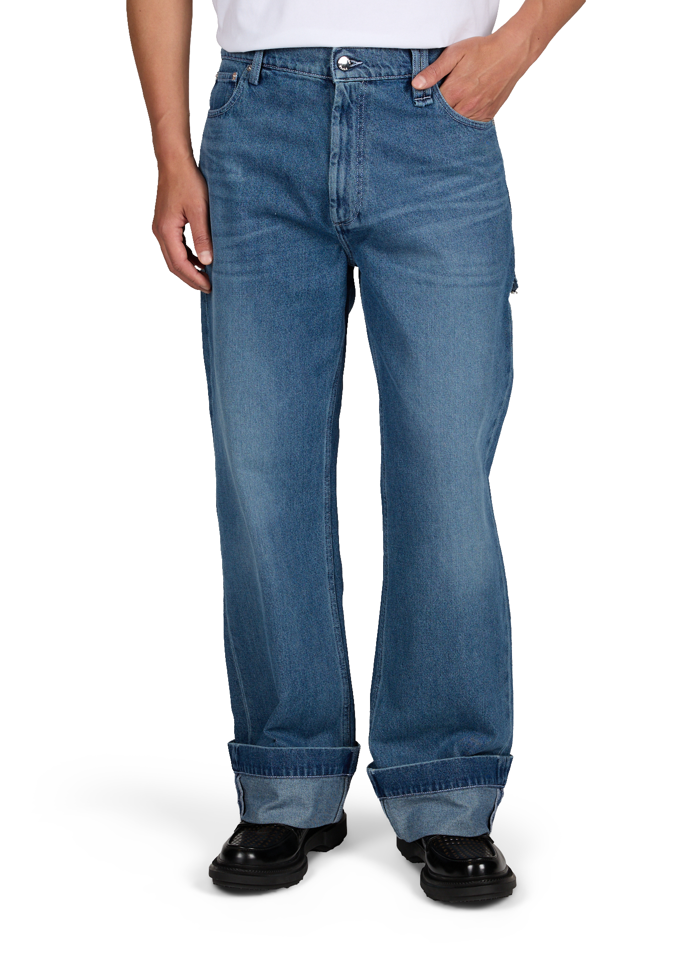 Jean droit délavé à revers en coton  SIMONE ROCHA Bleu