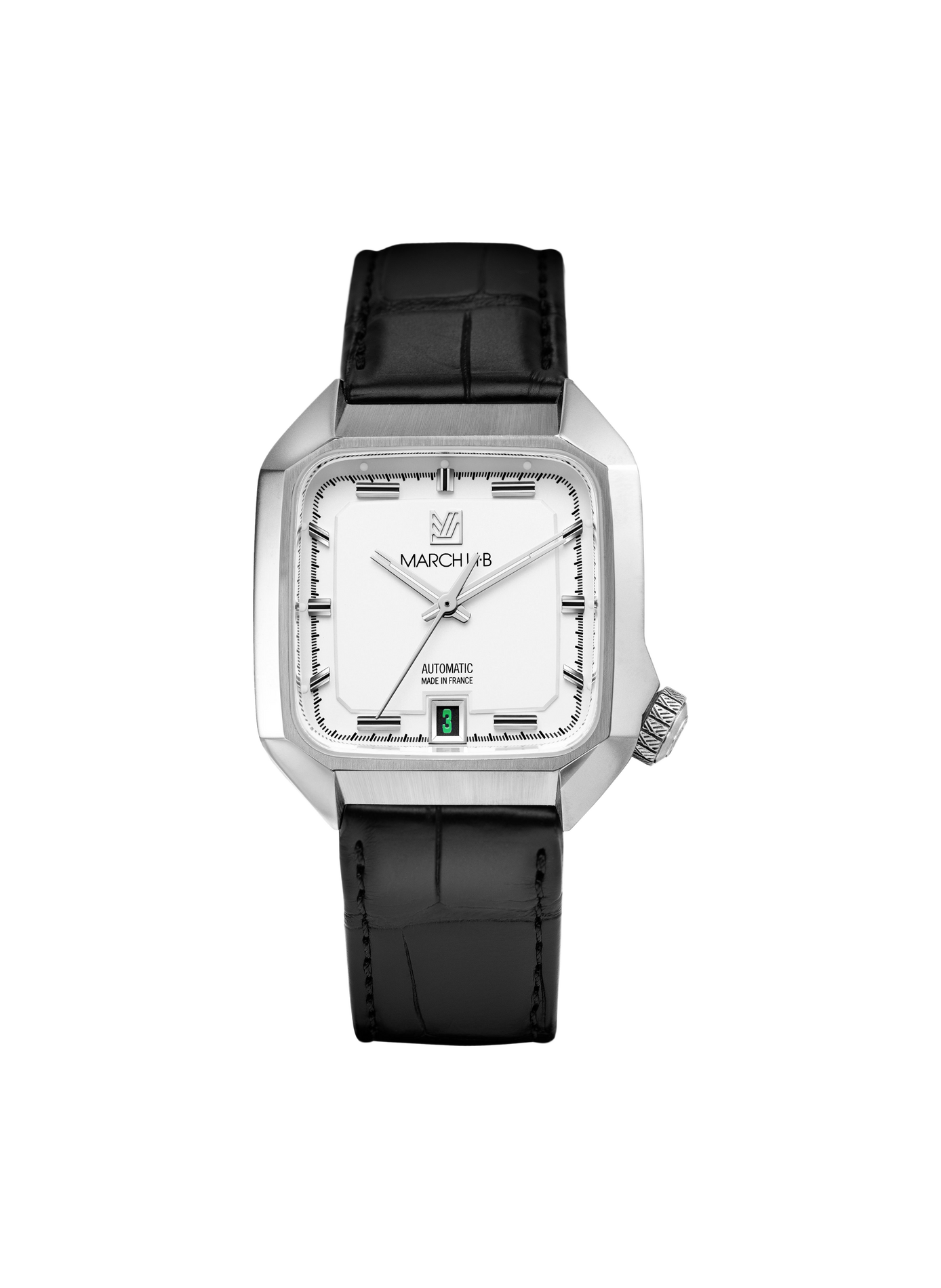 Montre automatique AM2 Slim en cuir d'alligator MARCH LAB Bleu