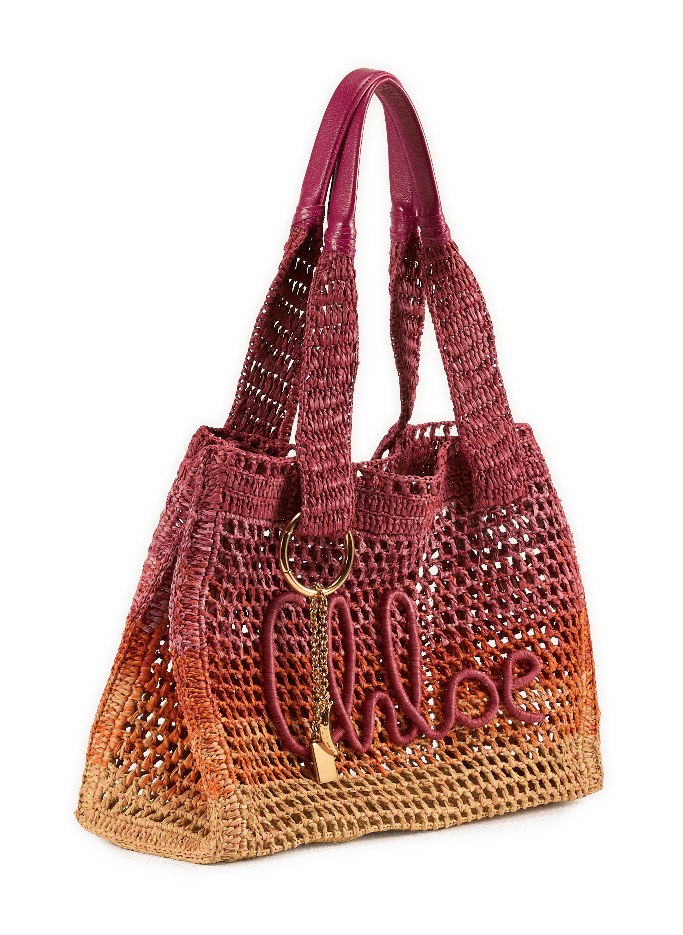 Bolso de mano degradado Summer Banana en rafia CHLOÉ Naranja