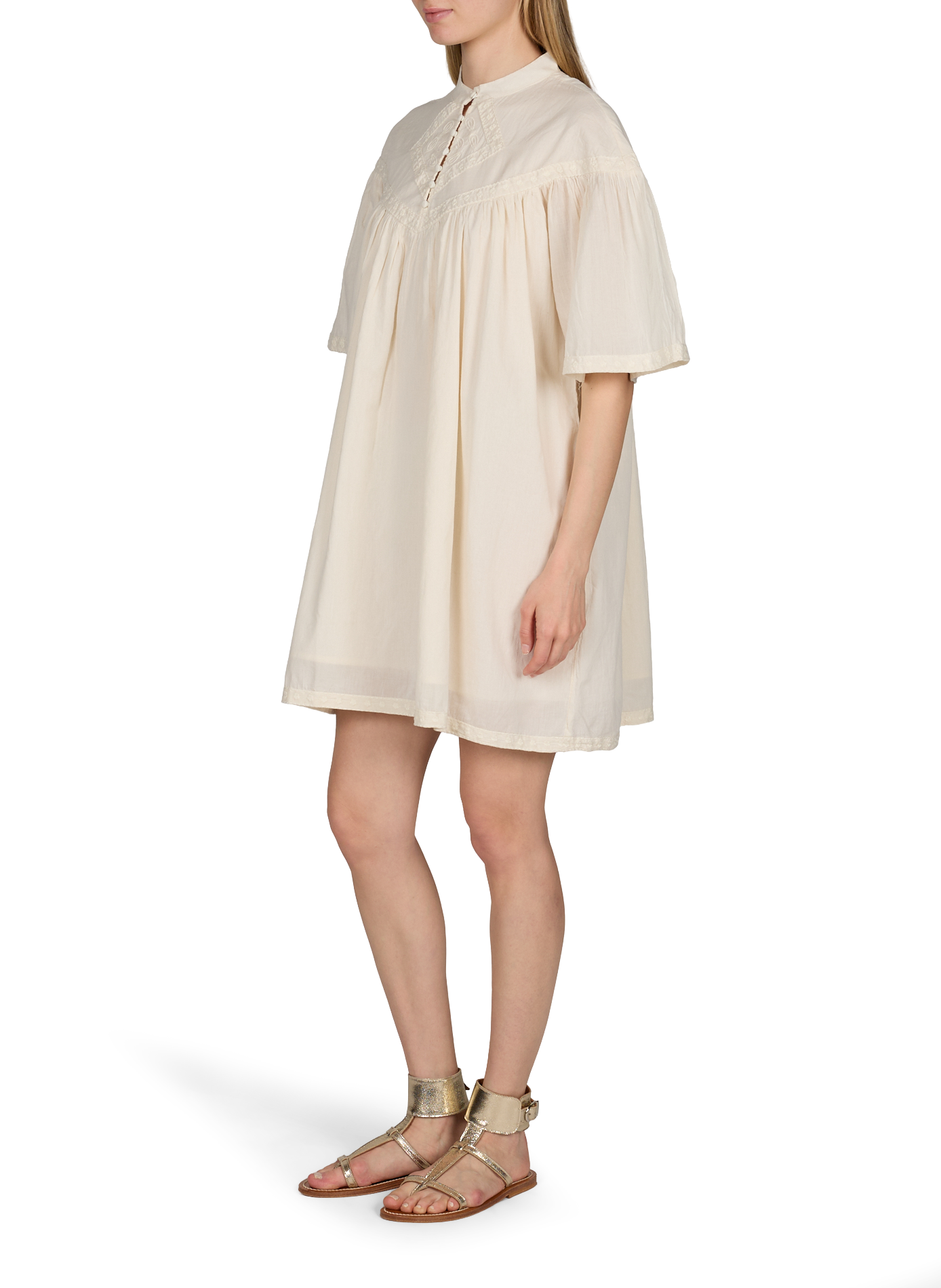 Robe manches courtes brodée en coton VILA Beige