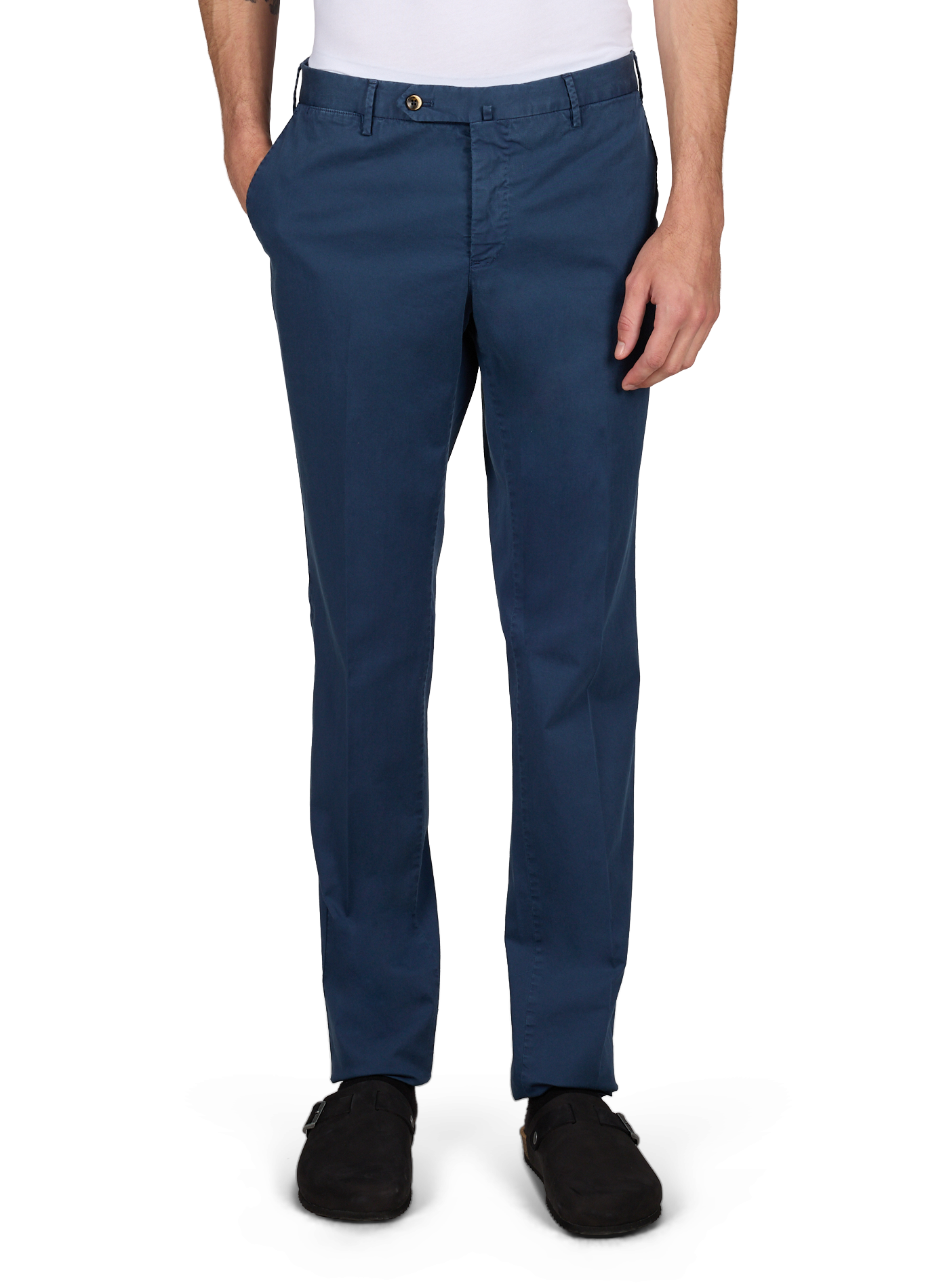 Pantalon slim à plis en coton PT01 Bleu