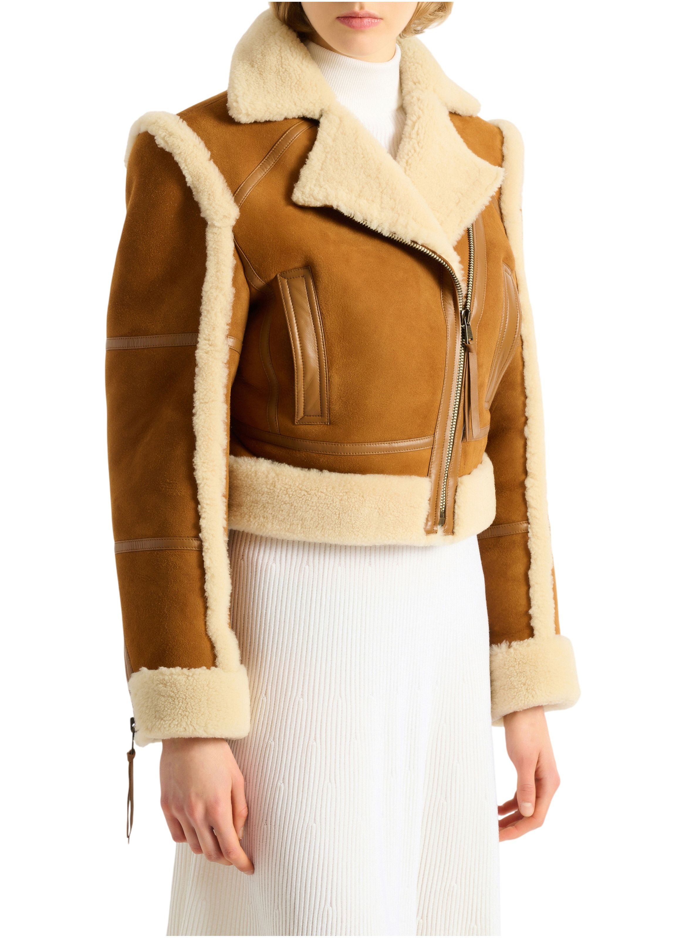 Veste biker en shearling BALMAIN Marron